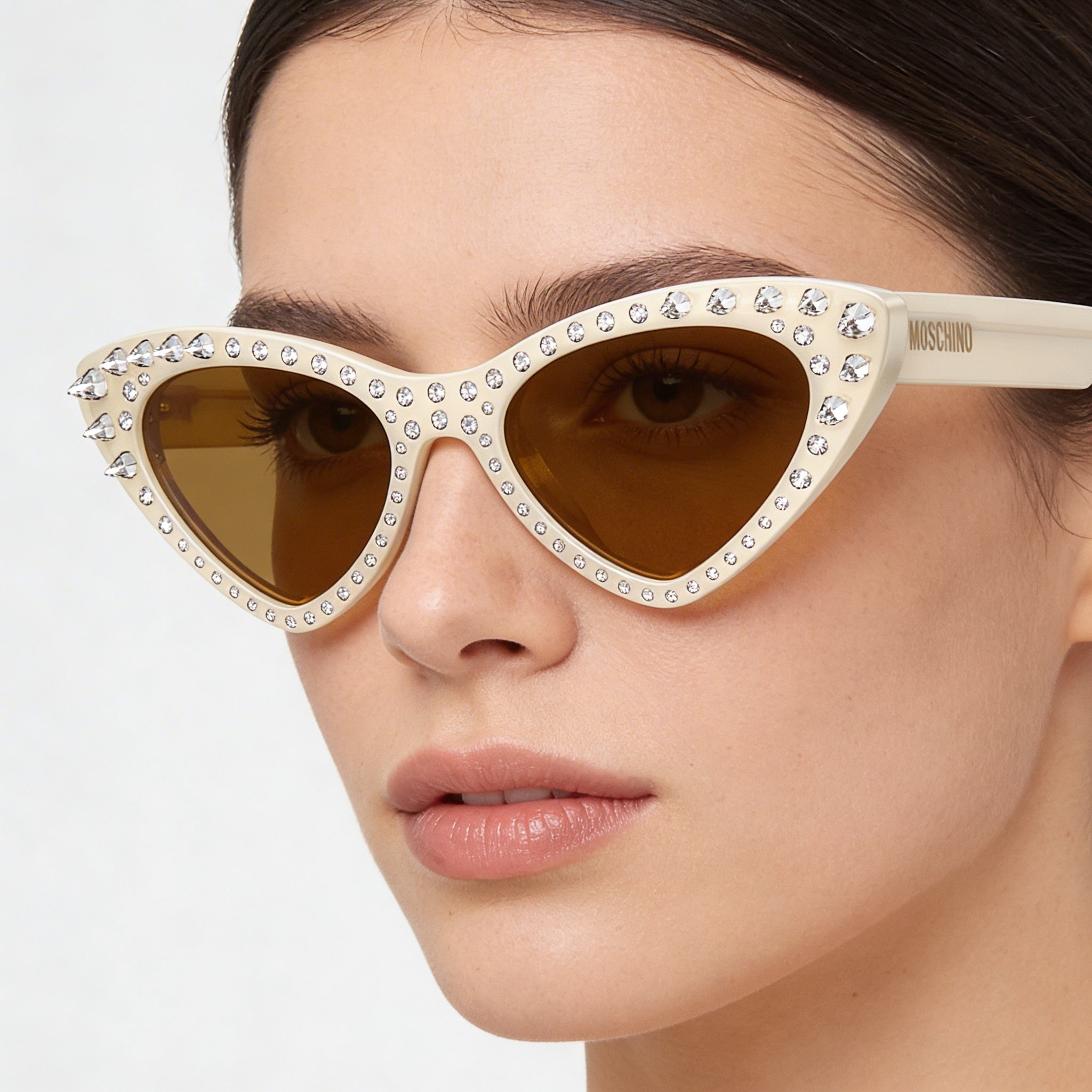 Gafas de sol Moschino Classic para mujer, montura de acetato color marfil y marrón, lentes de policarbonato color marfil, protección UV, 52 mm, Photo 3