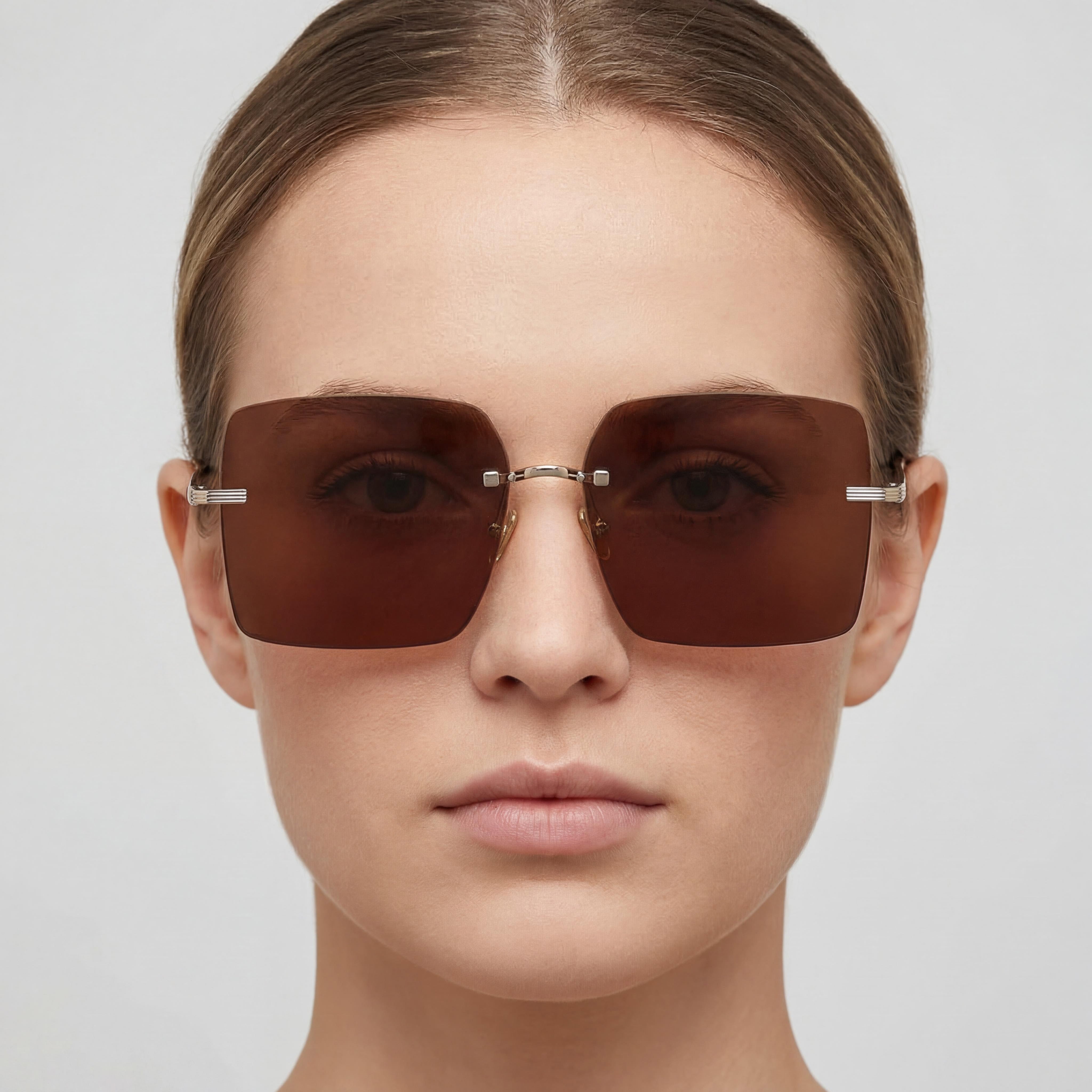 Gafas de sol cuadradas metálicas doradas/marrón para mujer Salvatore Ferragamo Classic SF311S de 60 mm con 100% protección UV, Photo 4