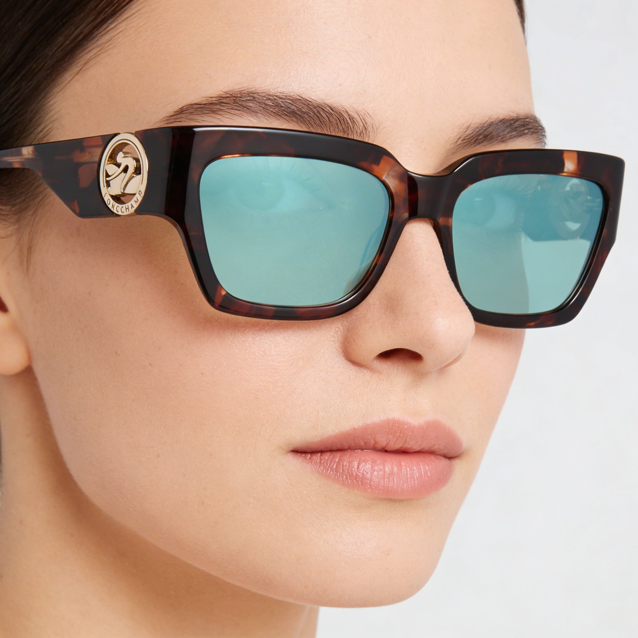 Longchamp LO735S Casual Women's Havana Green Plastic Rectangle Sunglasses Light Brown Lens 55mm UV Protected, Photo 4