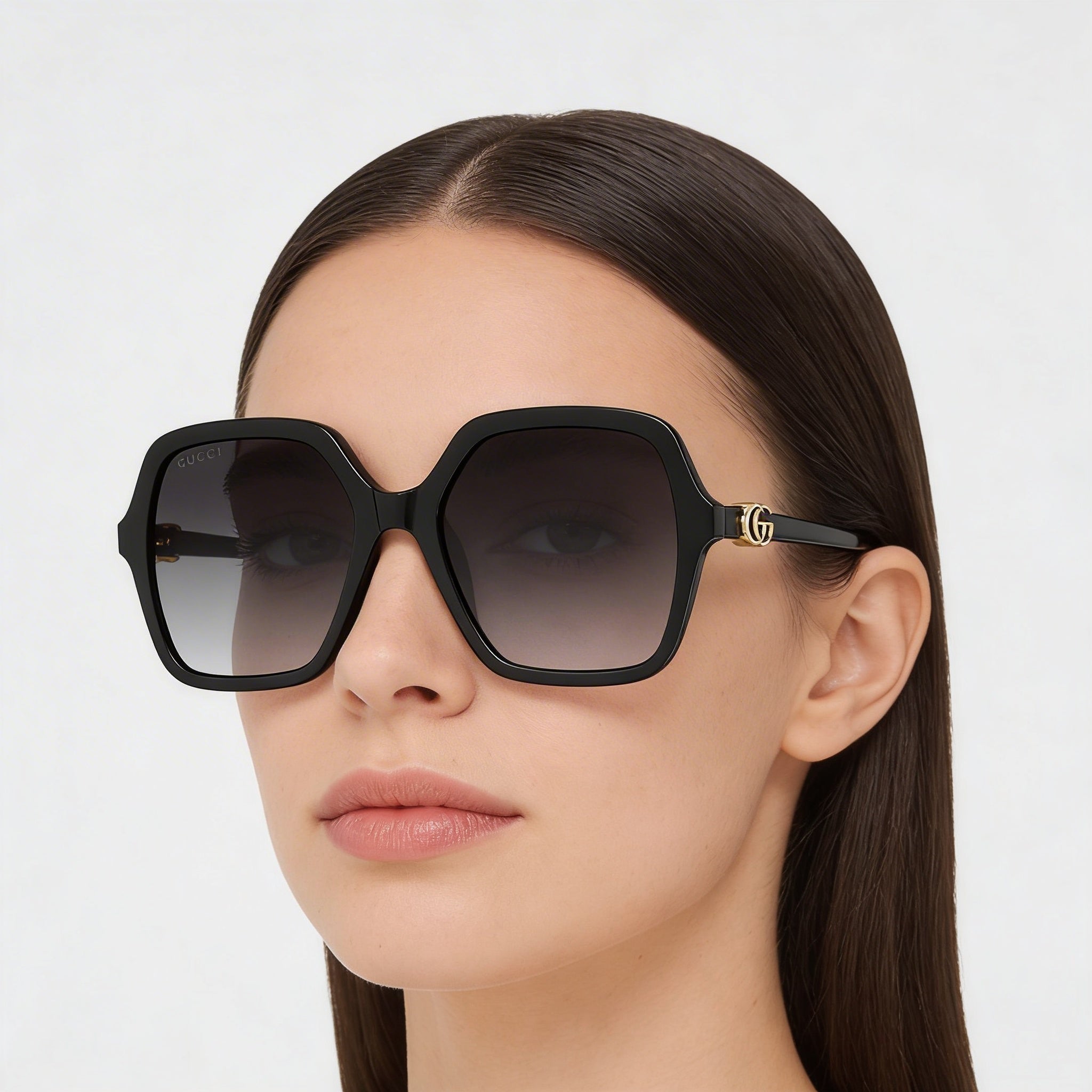 Gucci Gg1072s-001 Women's Black Plastic Full Rim Square Gradient Grey UV Protected Sunglasses 56mm, Photo 5
