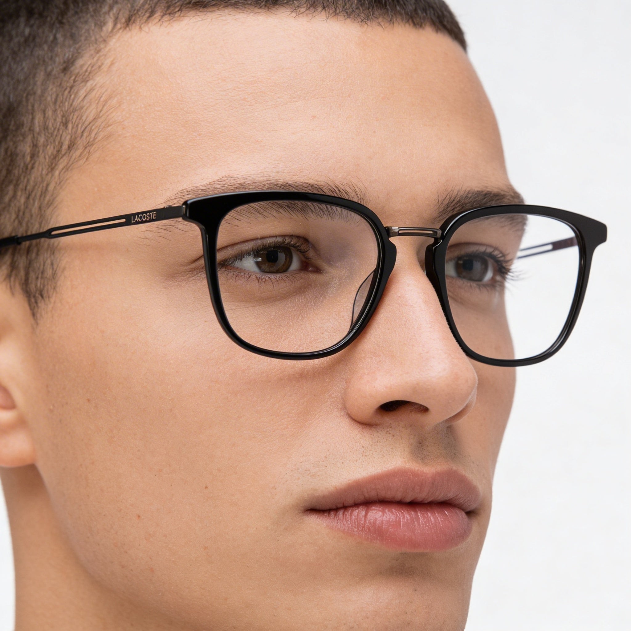 Lacoste Men's Casual Ophthalmic Glasses Black Frame Transparent Plastic Lenses Size 52-19-145, Photo 5