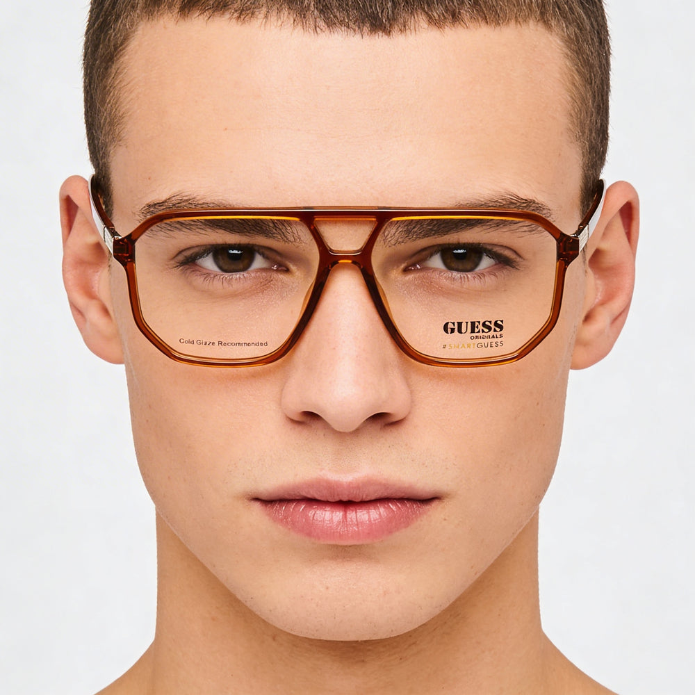 Guess Modern Unisex Lightweight Full Rim Shiny Light Brown Plastic Frame Optical Eyeglasses 57-14-145mm