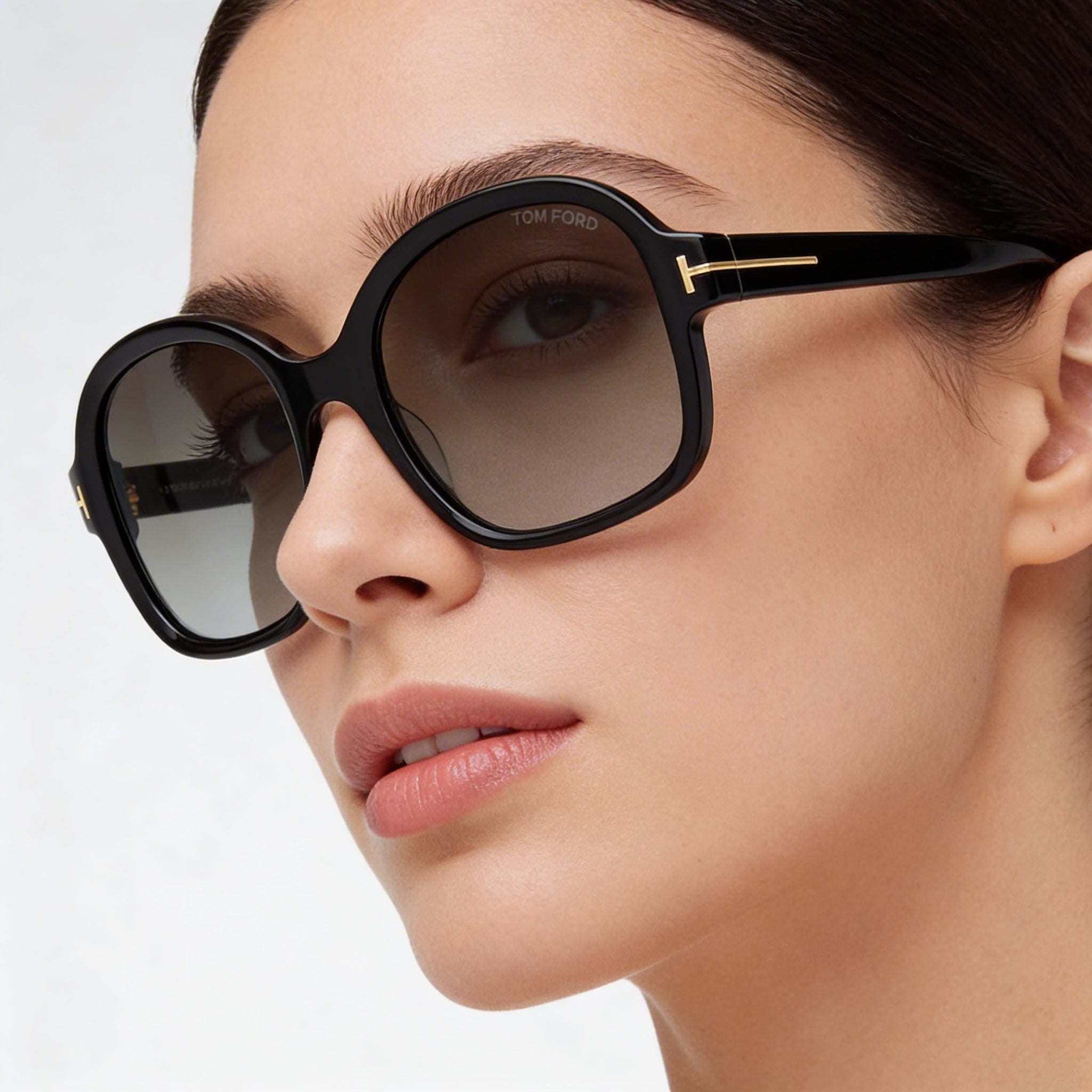 Tom Ford Hanley Women's Shiny Black Acetate Dark Grey Shaded Non-Polarized 100% UV Sunglasses 57mm, Photo 3