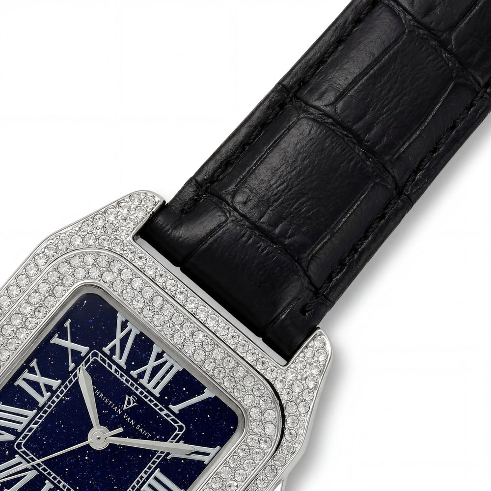 Reloj de cuarzo Christian Van Sant CV4420 para mujer, caja de latón negra, correa de piel, bisel con cristales, cronómetro, regla de cálculo, 41mm