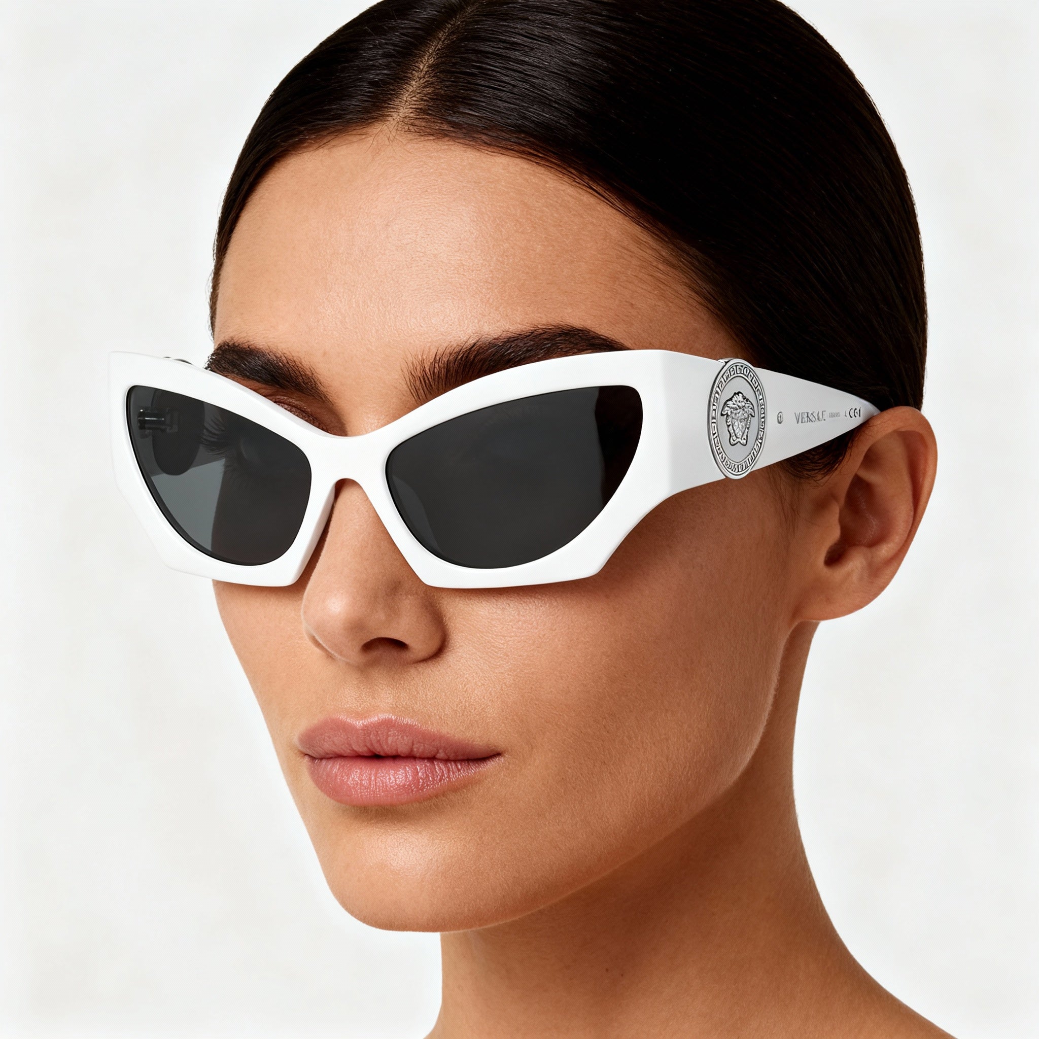 Versace Classic Women's Acetate Sunglasses, White Frame, Grey Non-Polarized Lenses, Size 60-16-125, Photo 3
