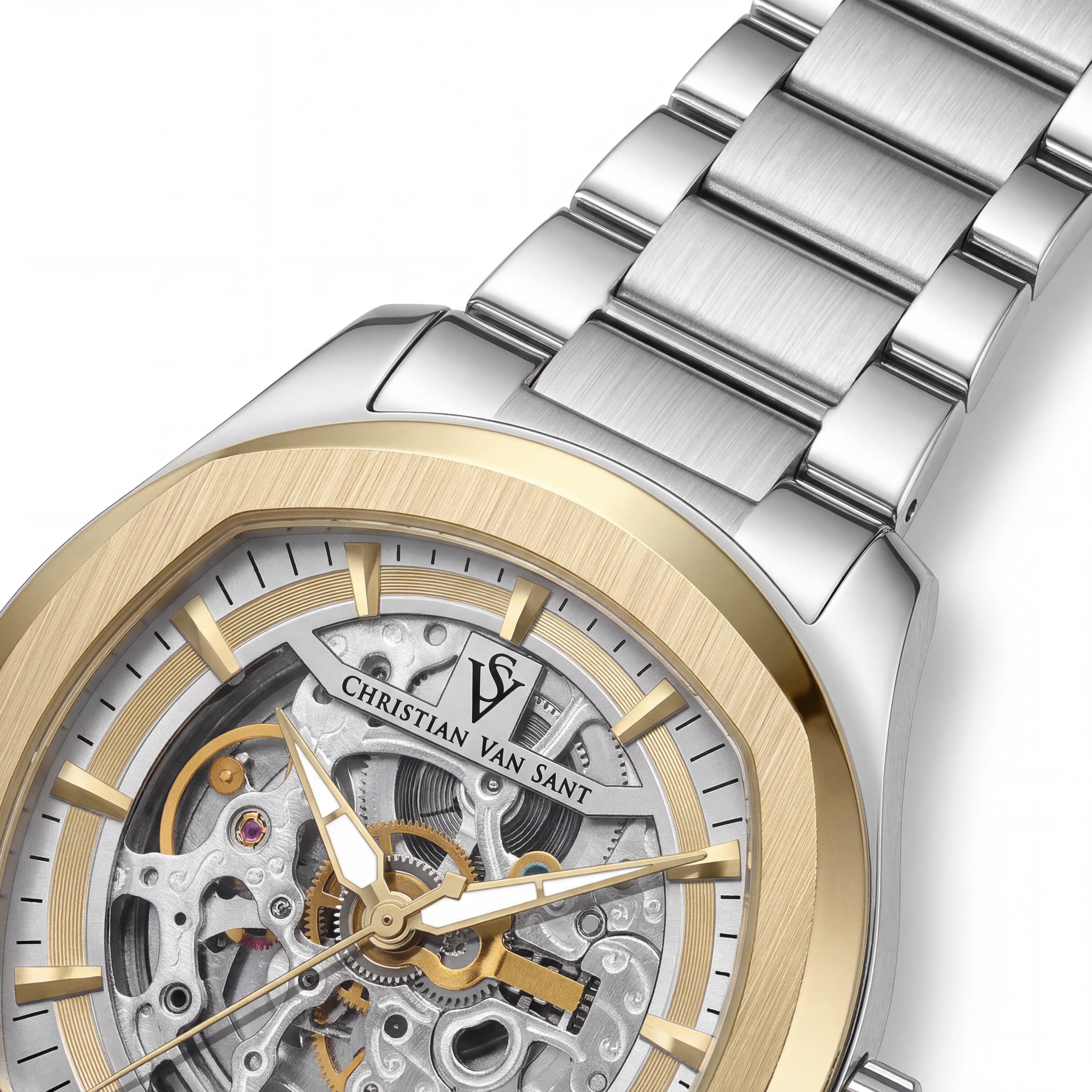 Reloj de pulsera automático de acero inoxidable dorado para hombre Christian Van Sant, resistente al agua hasta 5 ATM (50 metros), Photo 3