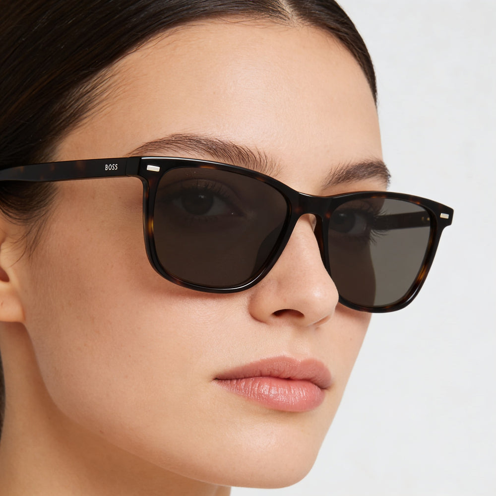Gafas de sol Hugo Boss 1554/O/S para mujer, montura de plástico negra, lentes marrones, protección UV, 56-16-145