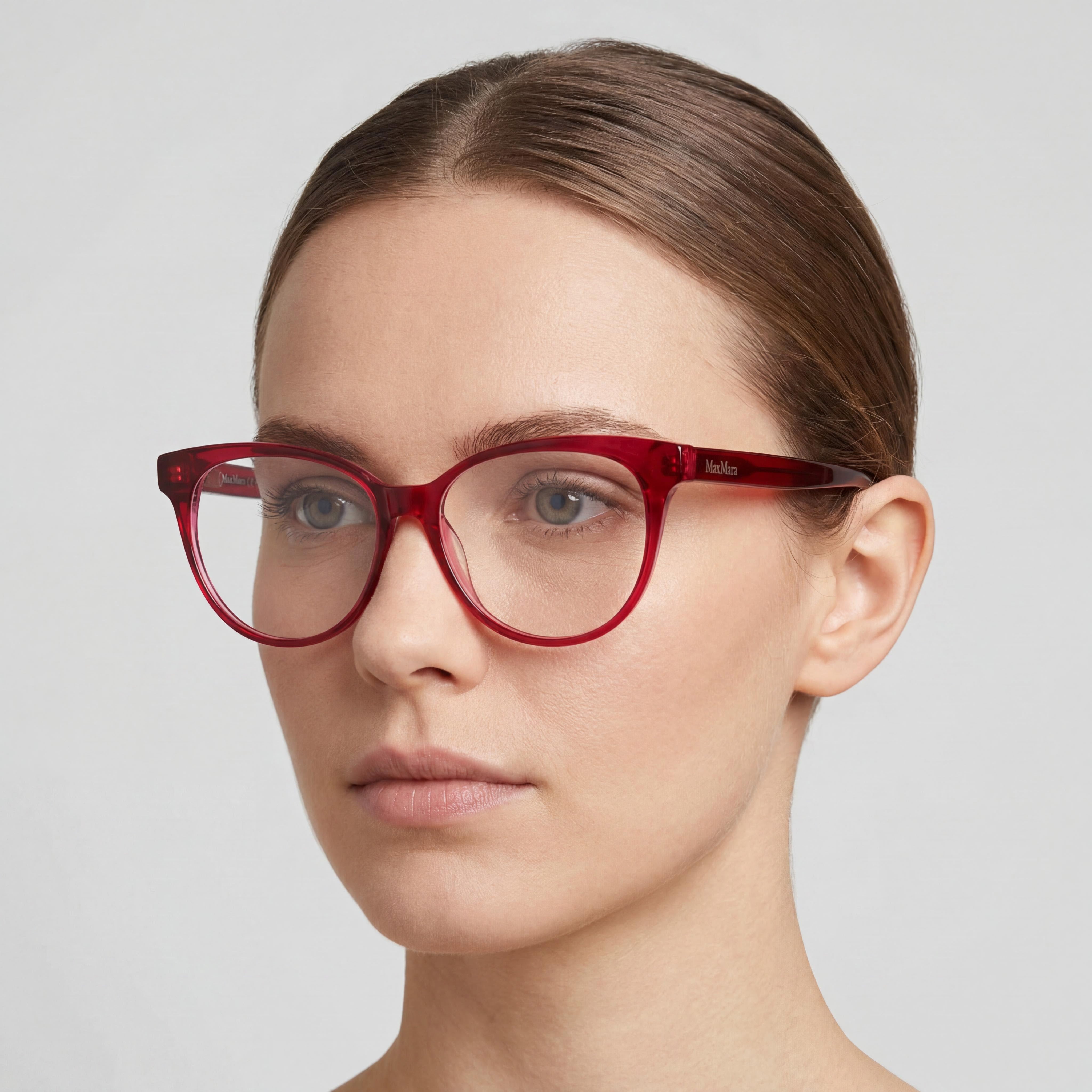 MaxMara Casual Women's Eyeglasses Frame in Shiny Red Acetate, Lens Width 54mm, Bridge 14mm, Temple 140mm, Photo 4