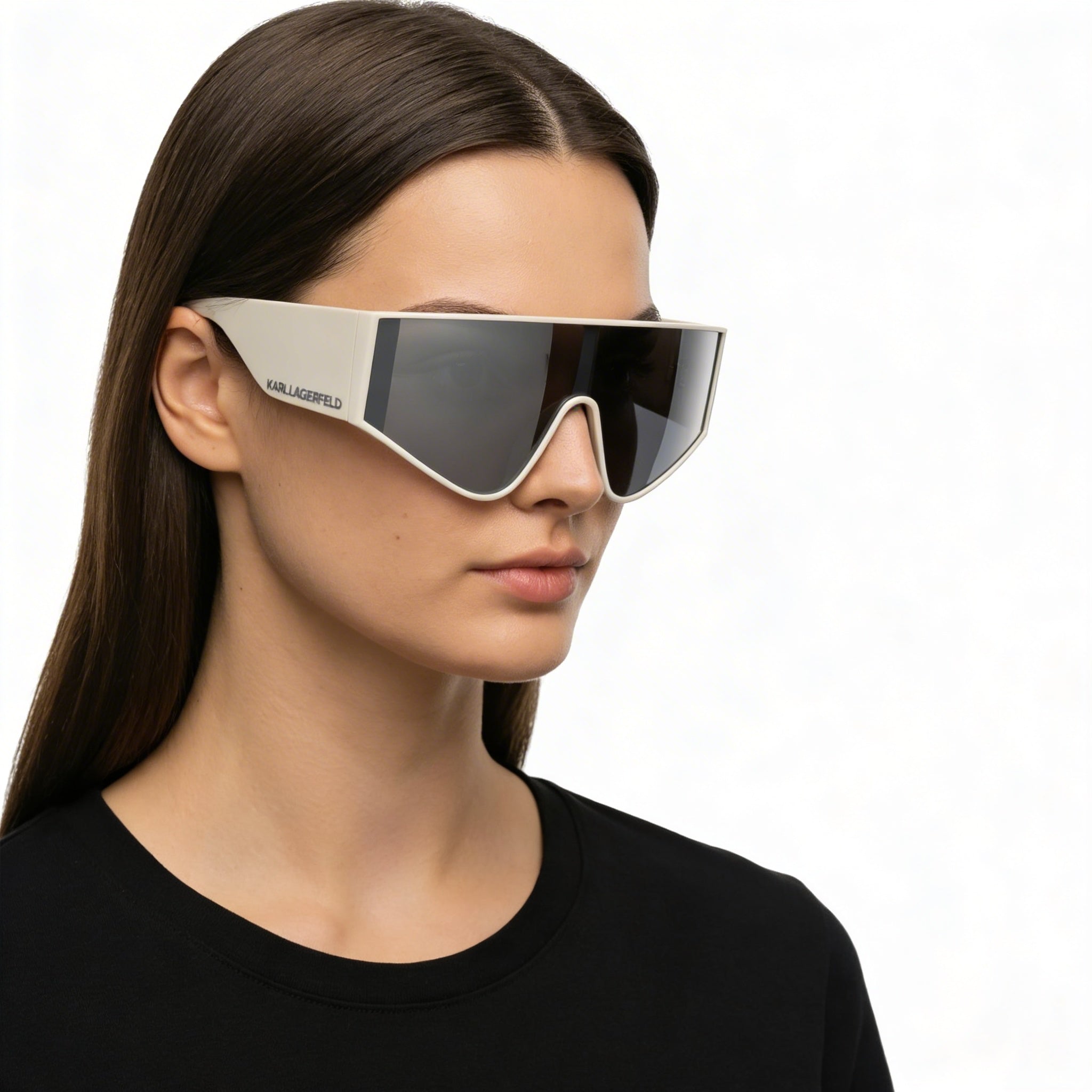 Gafas de sol de acetato Karl Lagerfeld para mujer, diseño de máscara, lentes azul grisáceo, protección 100 % UV 400, 65-19-140 mm, Photo 3