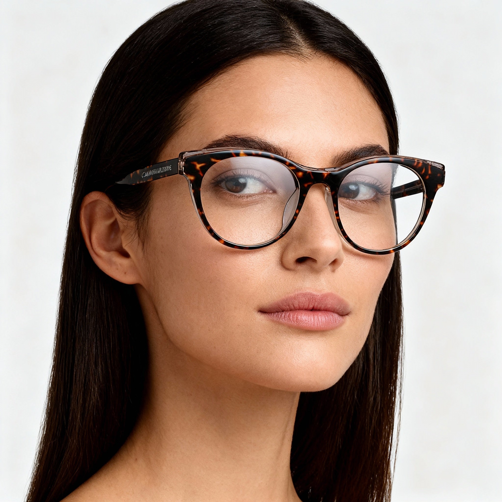 Calvin Klein Women's CKJ19107 Cat Eye Eyeglasses, Dark Havana Acetate Frame, Clear Polycarbonate Lens 52mm, Photo 3