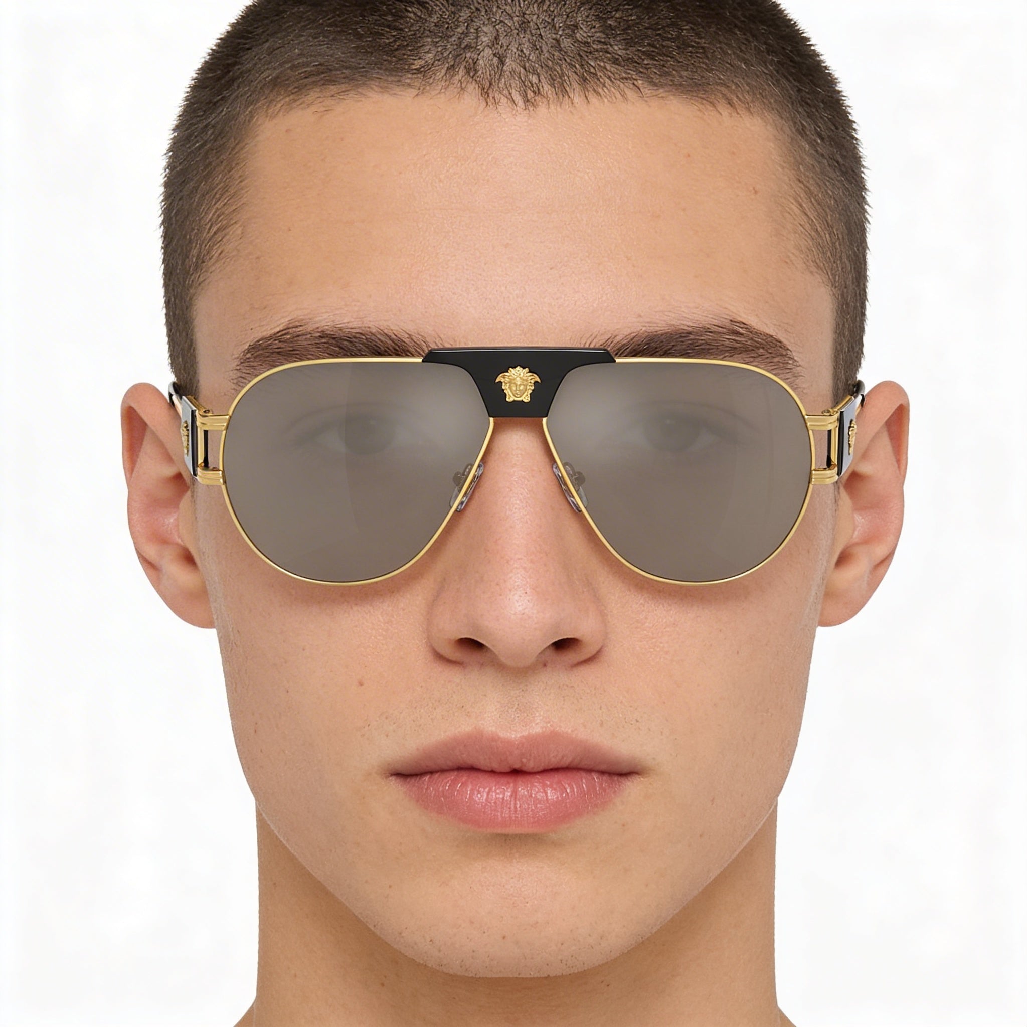 Versace Contemporary Unisex Metal Frame Sunglasses Gold Black Light Grey Mirror Silver Non-Polarized with UV Protection 63mm, Photo 4