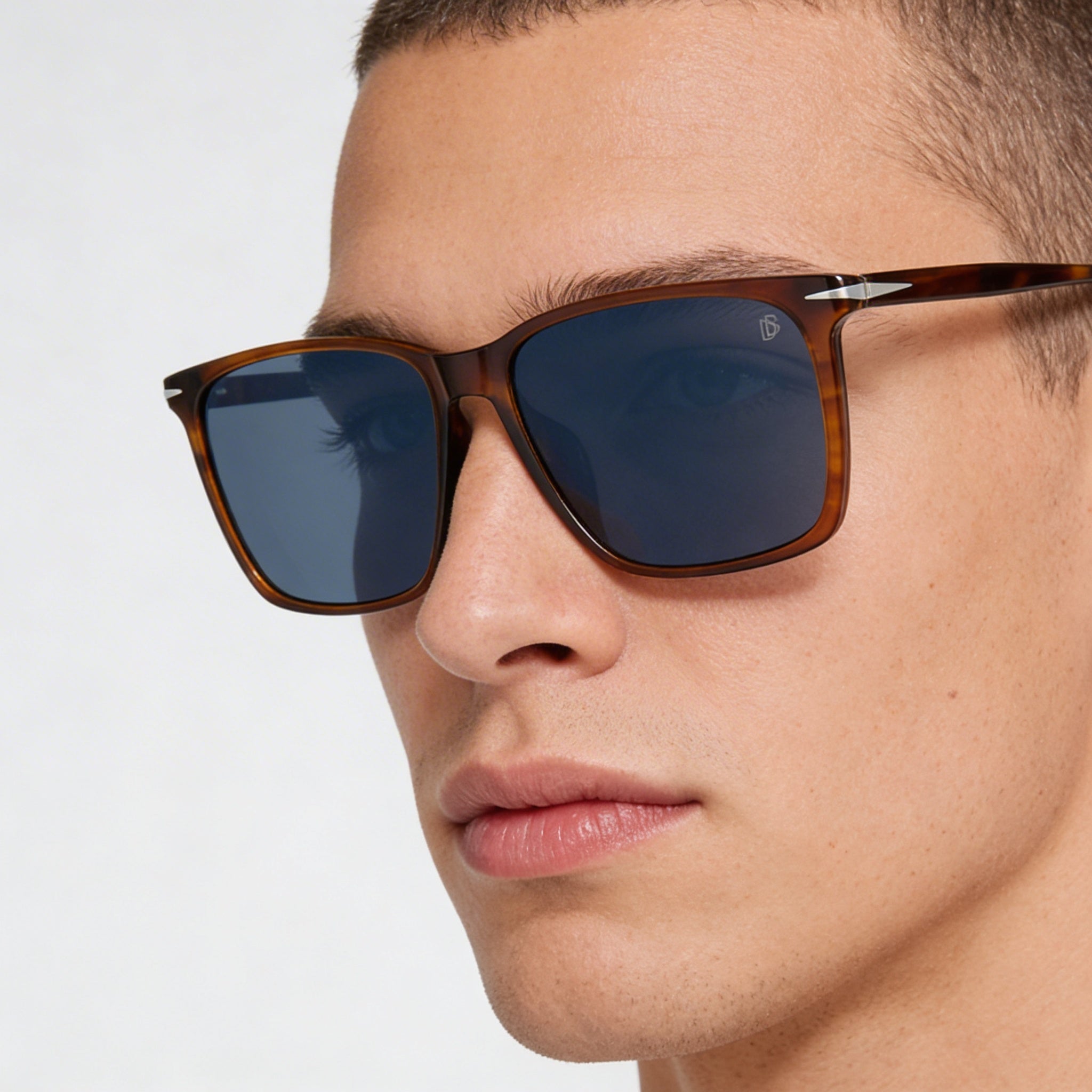 David Beckham DB 1145/G/S Casual Men's Brown Horn Light Acetate Blue Lens Sunglasses 58mm, Photo 5