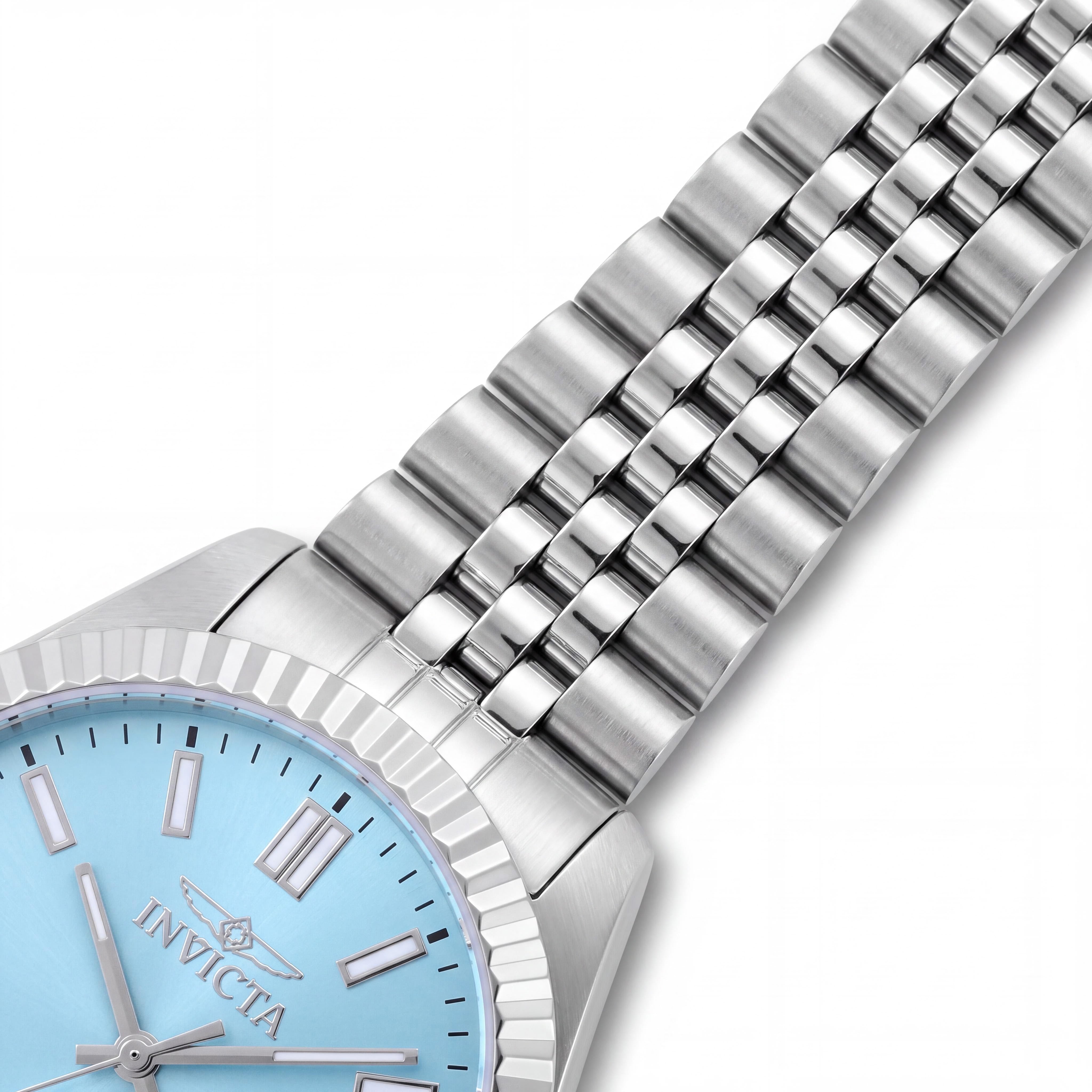 Invicta Specialty 48907 Reloj de pulsera de cuarzo unisex con caja de acero inoxidable de 36 mm plateada y esfera azul, Photo 3