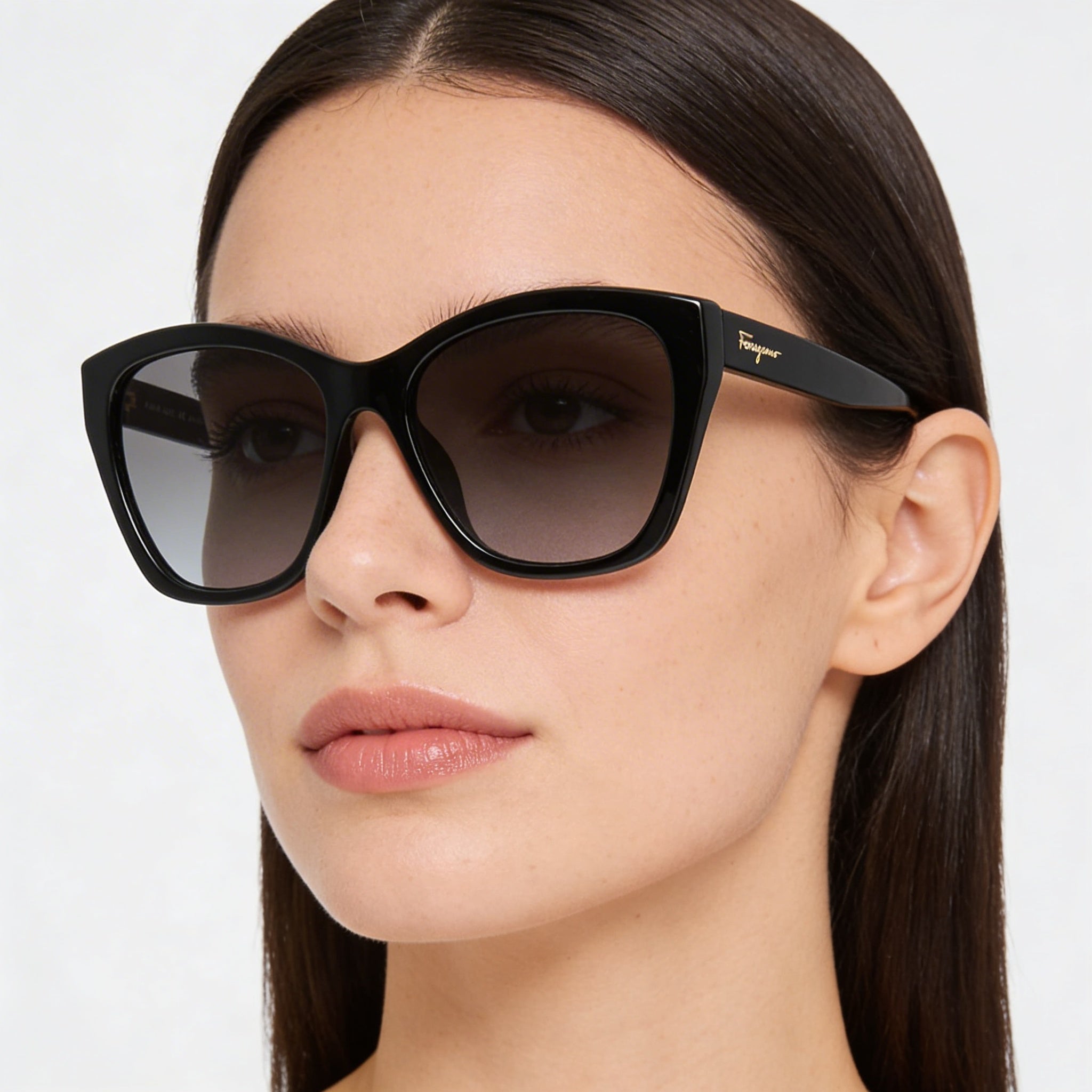 Salvatore Ferragamo Women's Classic Cat Eye Black Plastic Grey Gradient 100% UV Protection Sunglasses 56mm, Photo 4