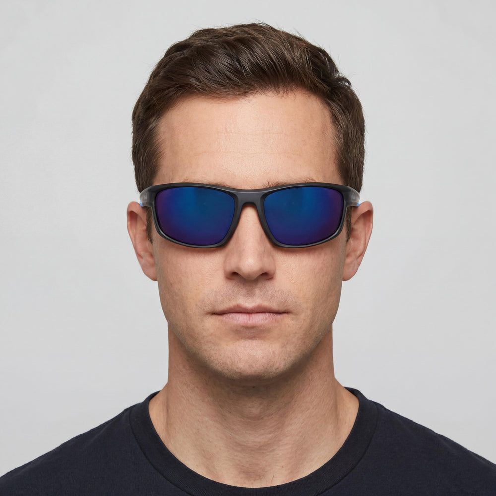 Columbia C533sp Mountainshyre Men's Rectangle Sunglasses, Matte Black Plastic Frame, Blue Mirror Lenses, 100% UV, 63mm