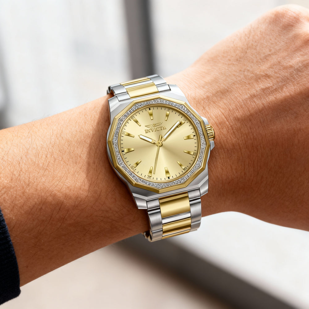 Reloj de cuarzo Invicta Speedway 49106 para hombre, brazalete de acero inoxidable plateado, esfera dorada, caja de 42 mm