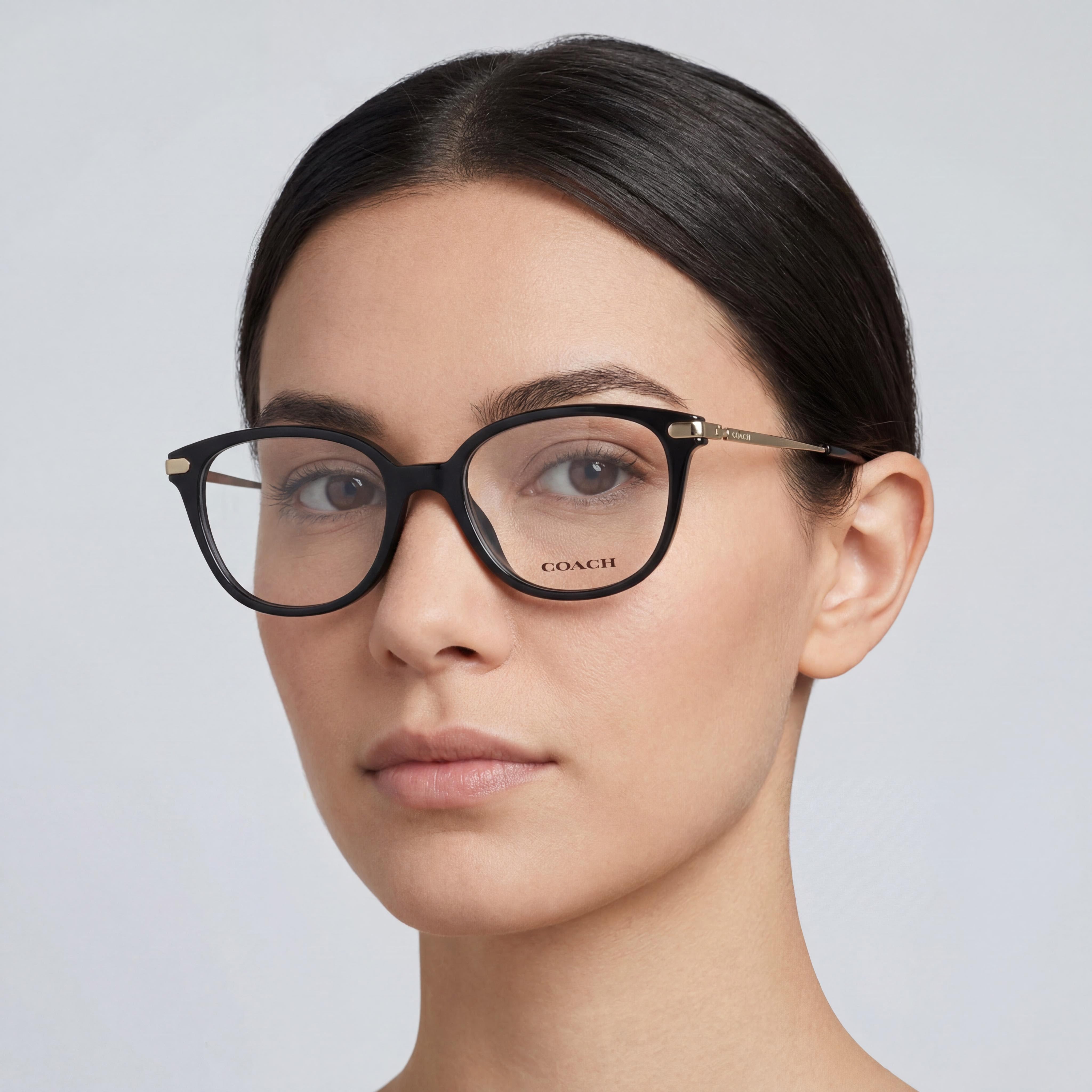 Coach HC6185 Women's Black Metal Frame Square Full Rim Eyeglasses with Demo Lenses, 52mm Lens Width, Photo 4