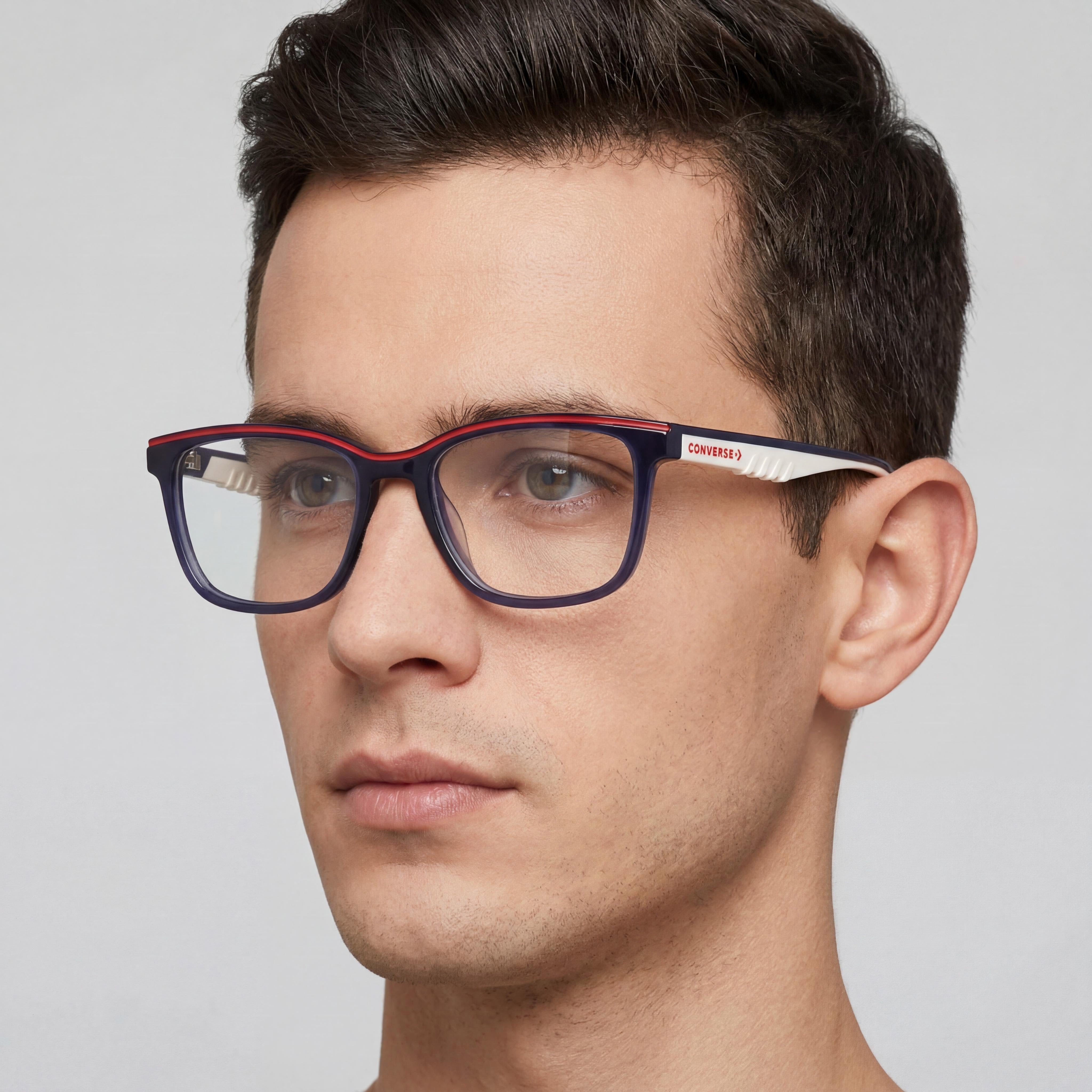 CONVERSE Casual Men's Ophthalmic Eyeglasses, Crystal Obsidian Frame with Transparent Plastic Lenses 52mm, Photo 4