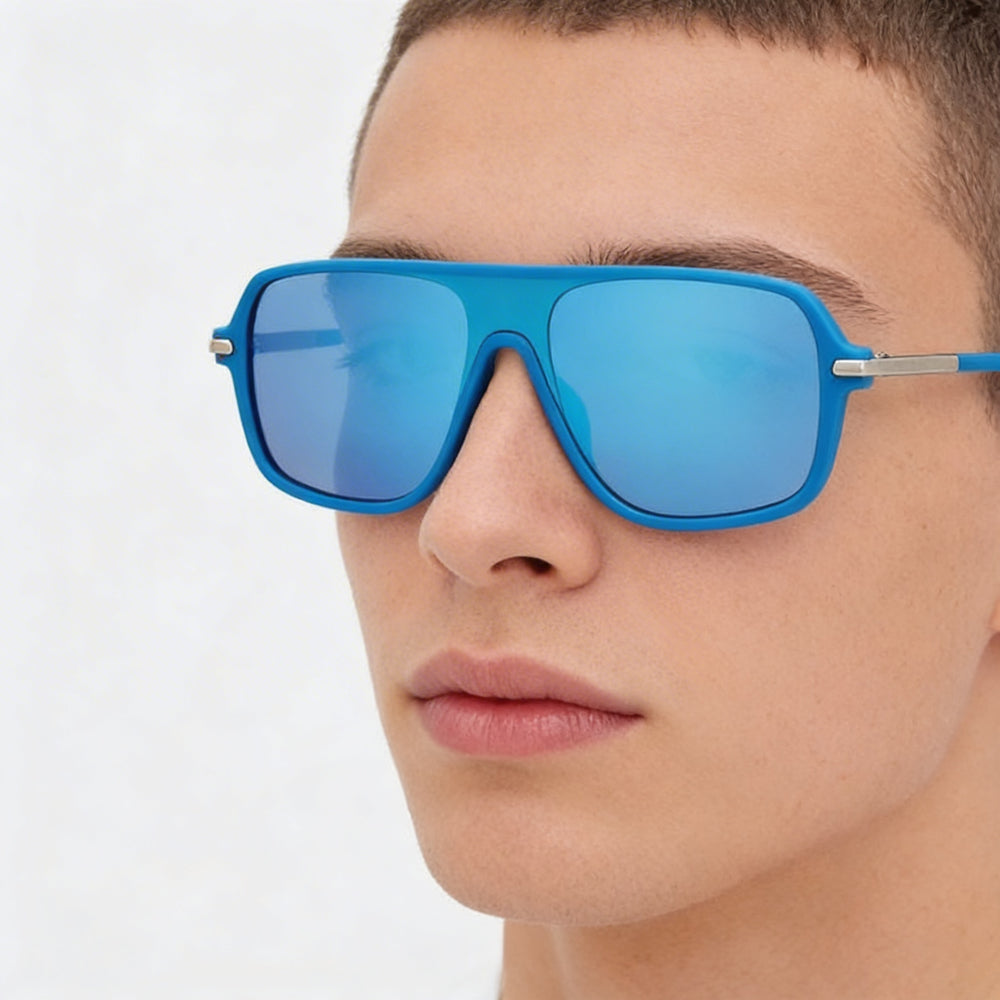 Gafas de sol Adidas unisex 100% protección UV, montura de plástico azul claro mate, lentes azules con efecto espejo
