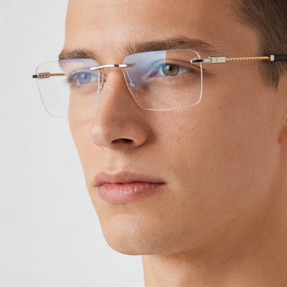 Charriol Pc75063 Men's Eyeglasses with Shiny Silver Gold Metal Frame and Clear Lenses 50mm