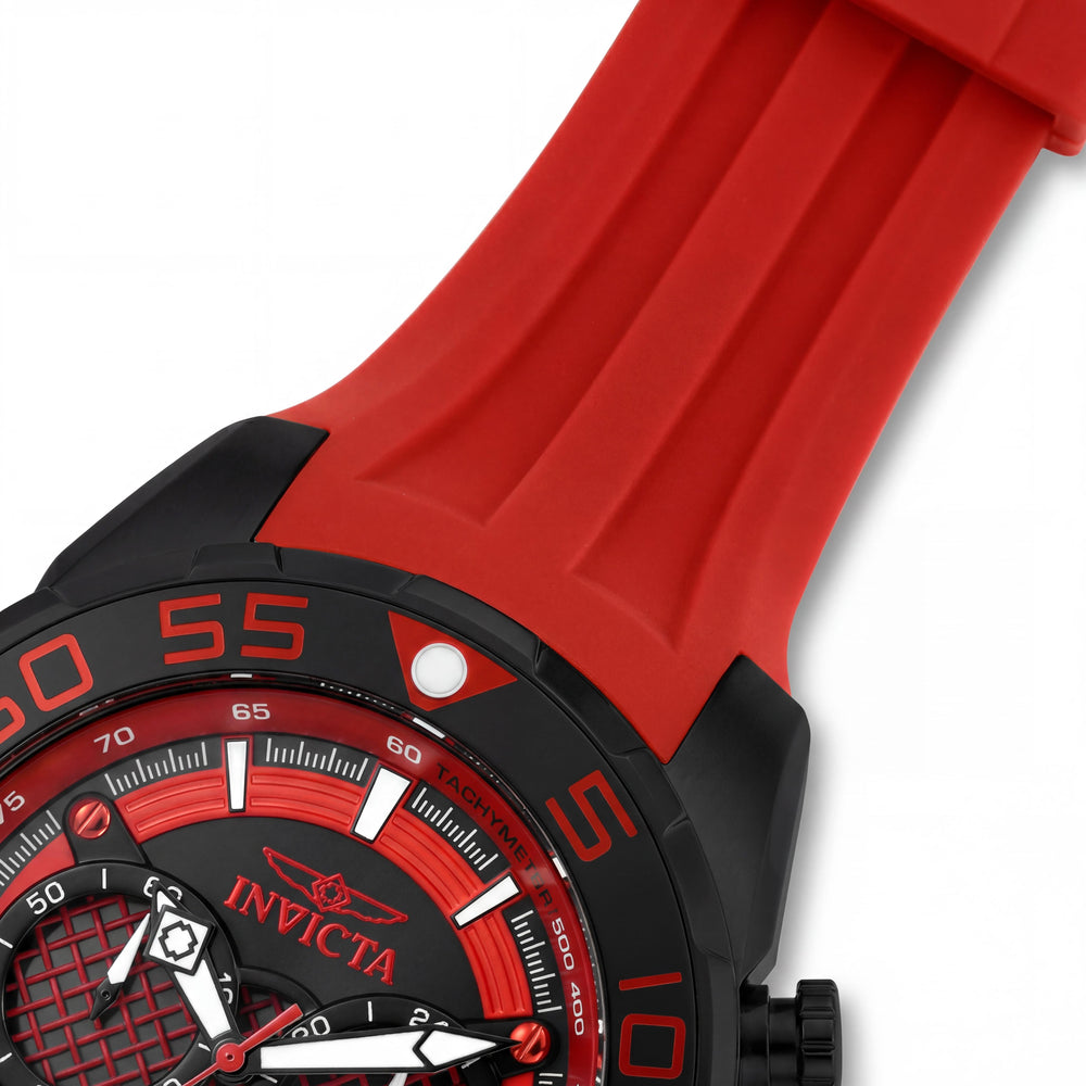 Invicta Speedway Reloj cronógrafo deportivo de cuarzo para hombre, caja roja, correa de silicona roja, esfera negra de 50 mm