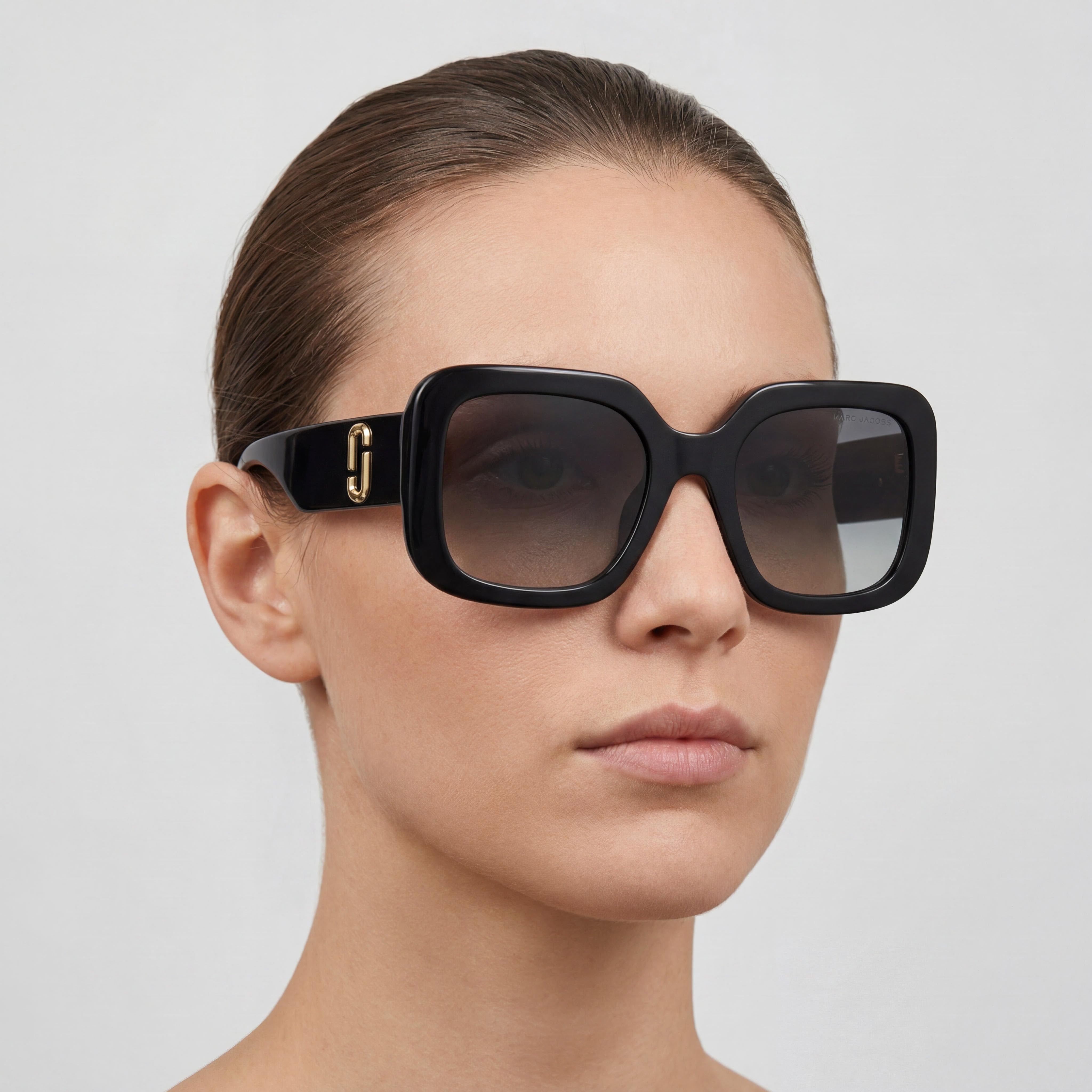 Gafas de sol Marc Jacobs cuadradas para mujer, de plástico negro, con lentes gris degradado, sin polarizar y con protección 100% UV, 53 mm, Photo 5