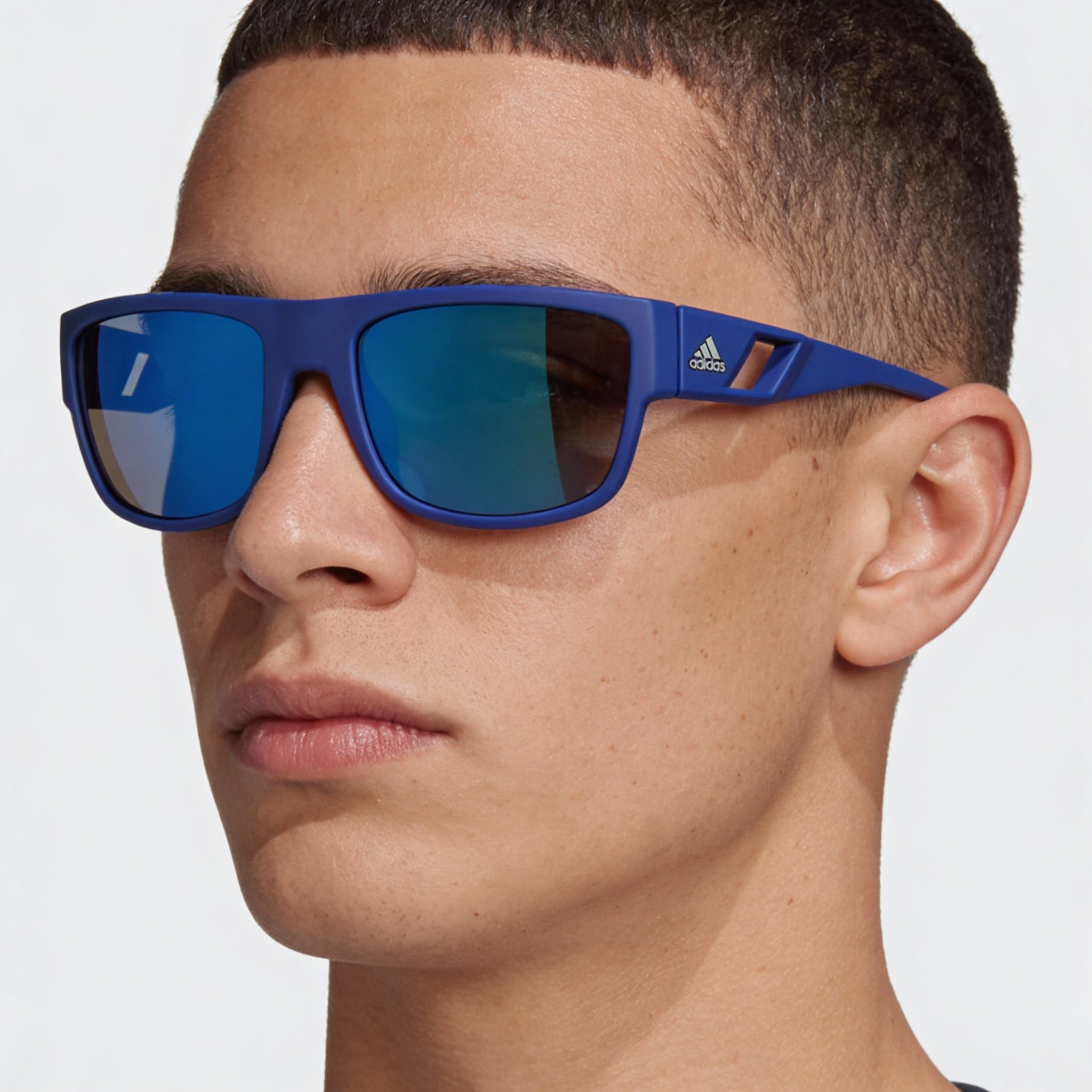 Gafas de sol adidas 100% UV Protection para hombre, montura de plástico azul mate, lentes de espejo verde, 60-19-130 mm, Photo 5