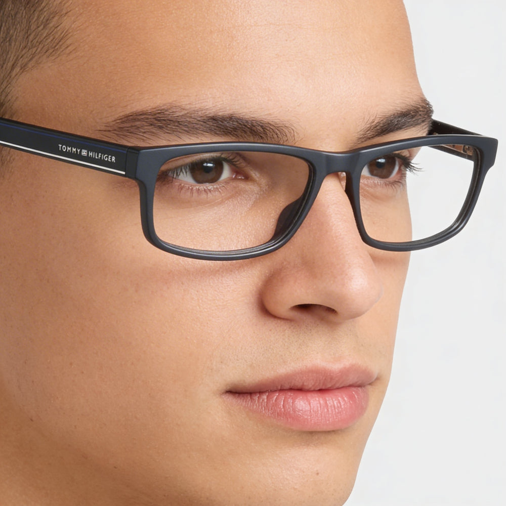 Gafas Tommy Hilfiger Modern Unisex, armazón de propionato metalizado azul, lentes de policarbonato no polarizadas, 53 mm