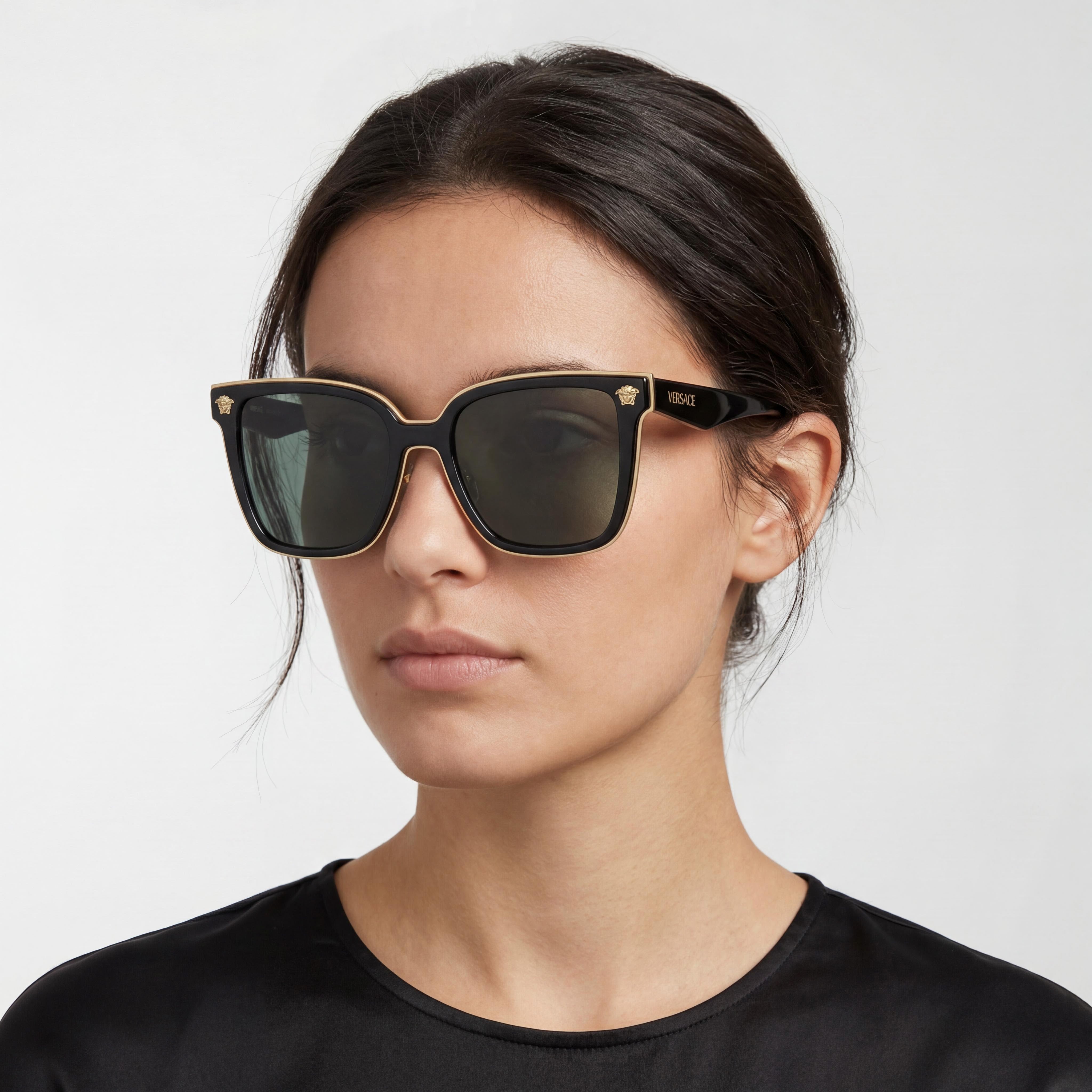 Gafas Versace contemporáneas para mujer, negras, gris oscuro, de titanio, montura completa, lentes de policarbonato, 58-19-150, Photo 5
