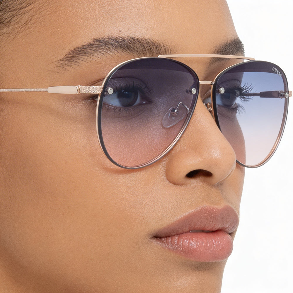 GUESS Factory Modern Unisex Shiny Rose Gold Gradient Blue Plastic Frame Non-Polarized UV Sunglasses 63mm