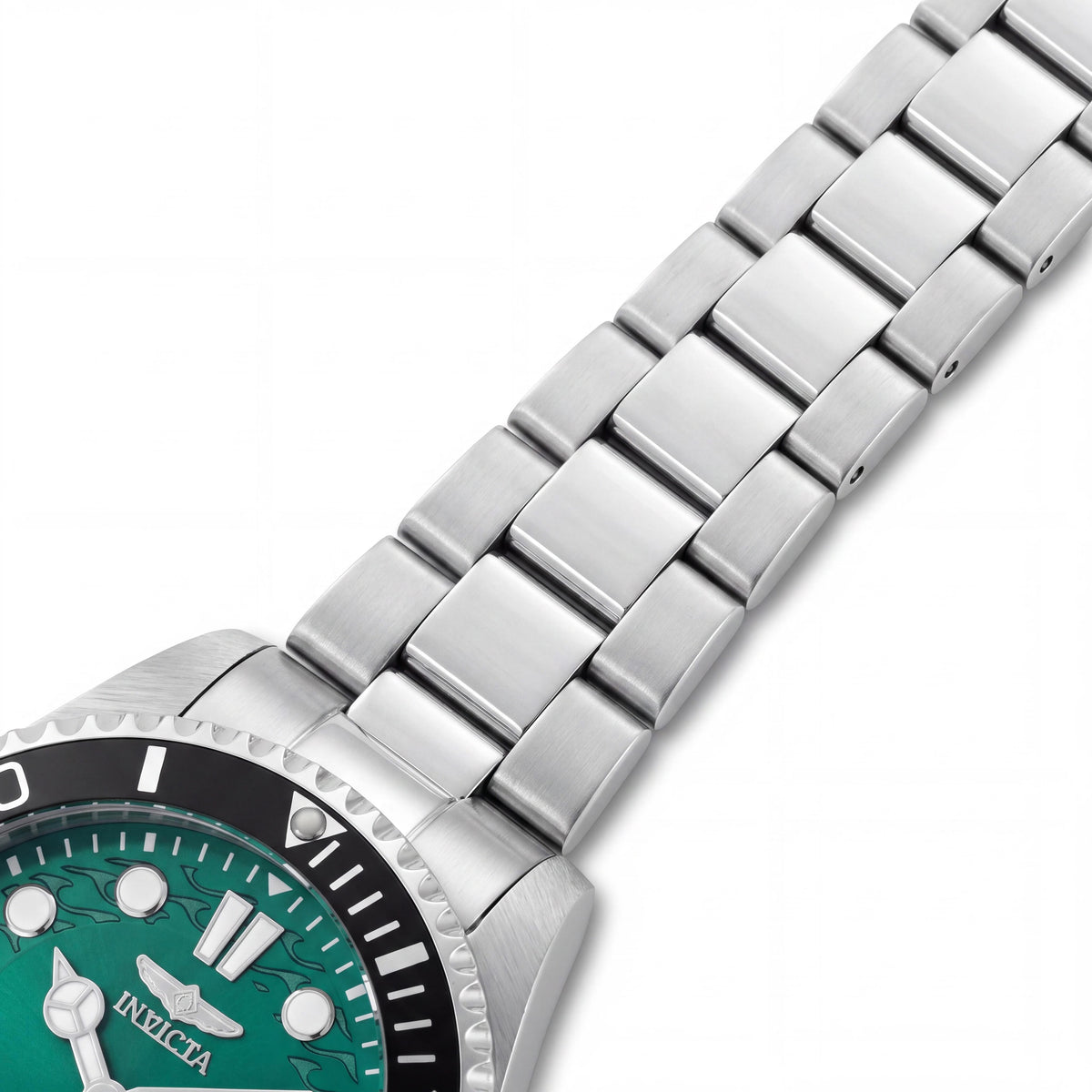 Invicta Pro Diver 49705 Reloj de cuarzo para hombre, 43 mm, esfera verde, brazalete de acero inoxidable tono plateado, 10 ATM, Photo 3