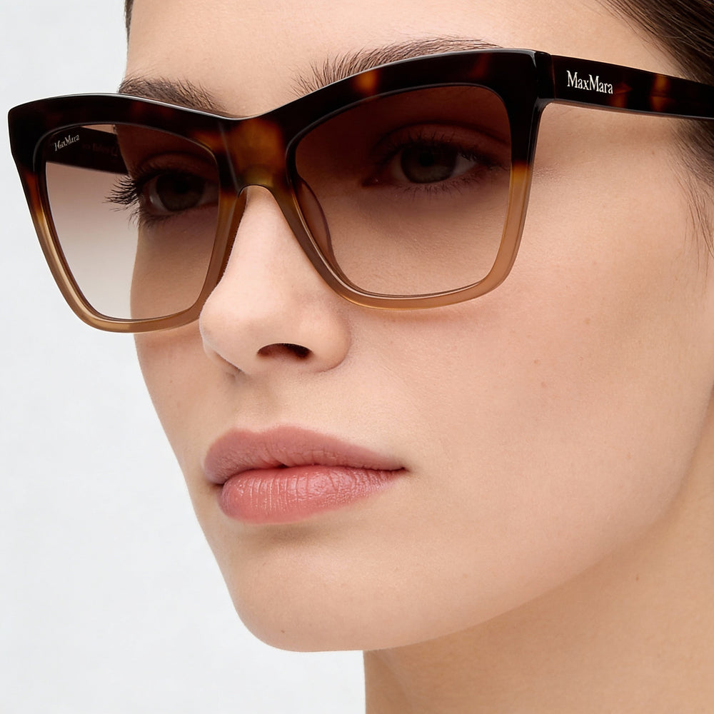 MaxMara Women's Mm0008 Logo2 Dark Havana & Brown Plastic Frame 55mm Gradient Brown UV Protection Sunglasses