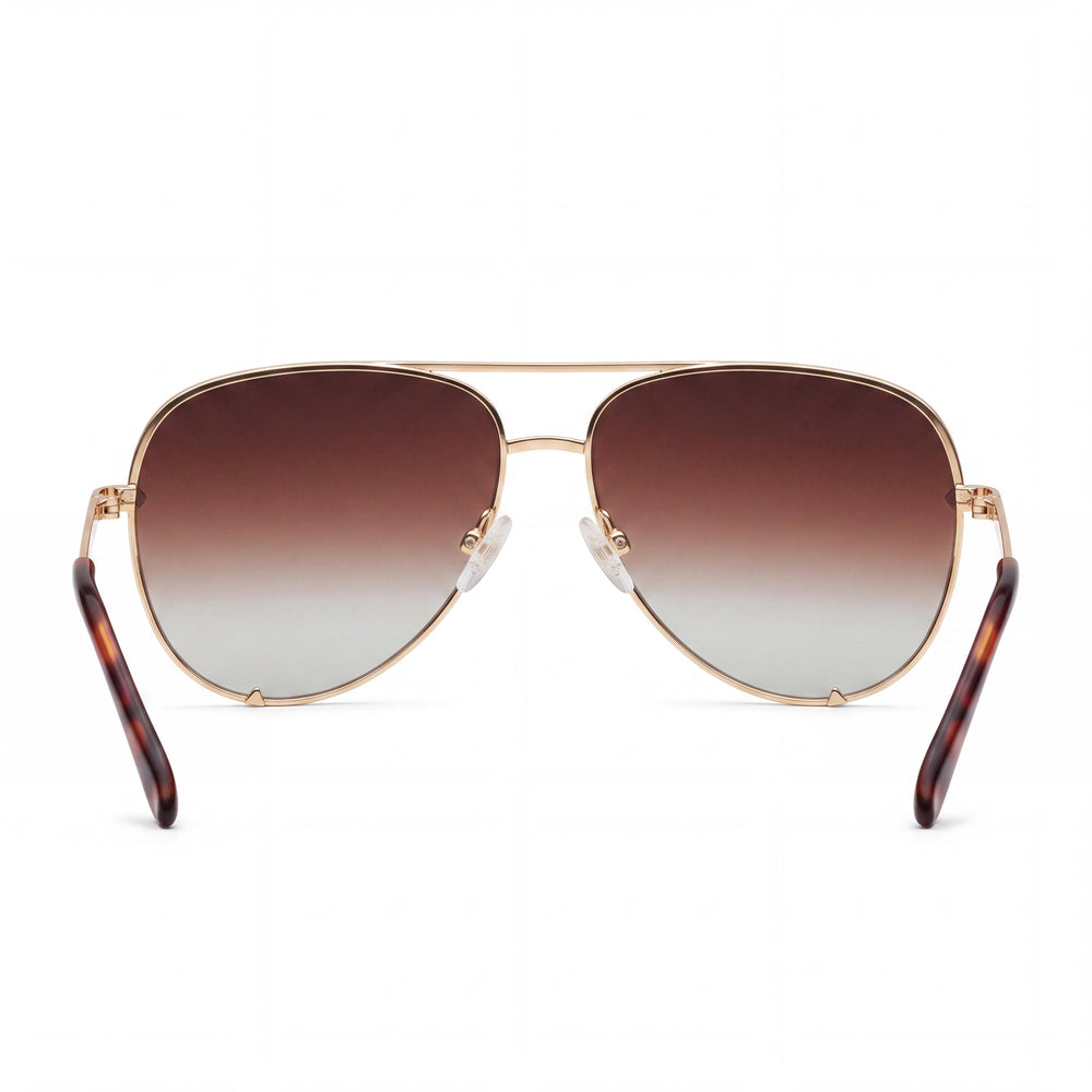 Gafas de sol polarizadas Quay Australia High Key Extra Large para mujer, montura metálica en color dorado y marrón degradado, lentes en color marrón degradado, protección UV, 64 mm