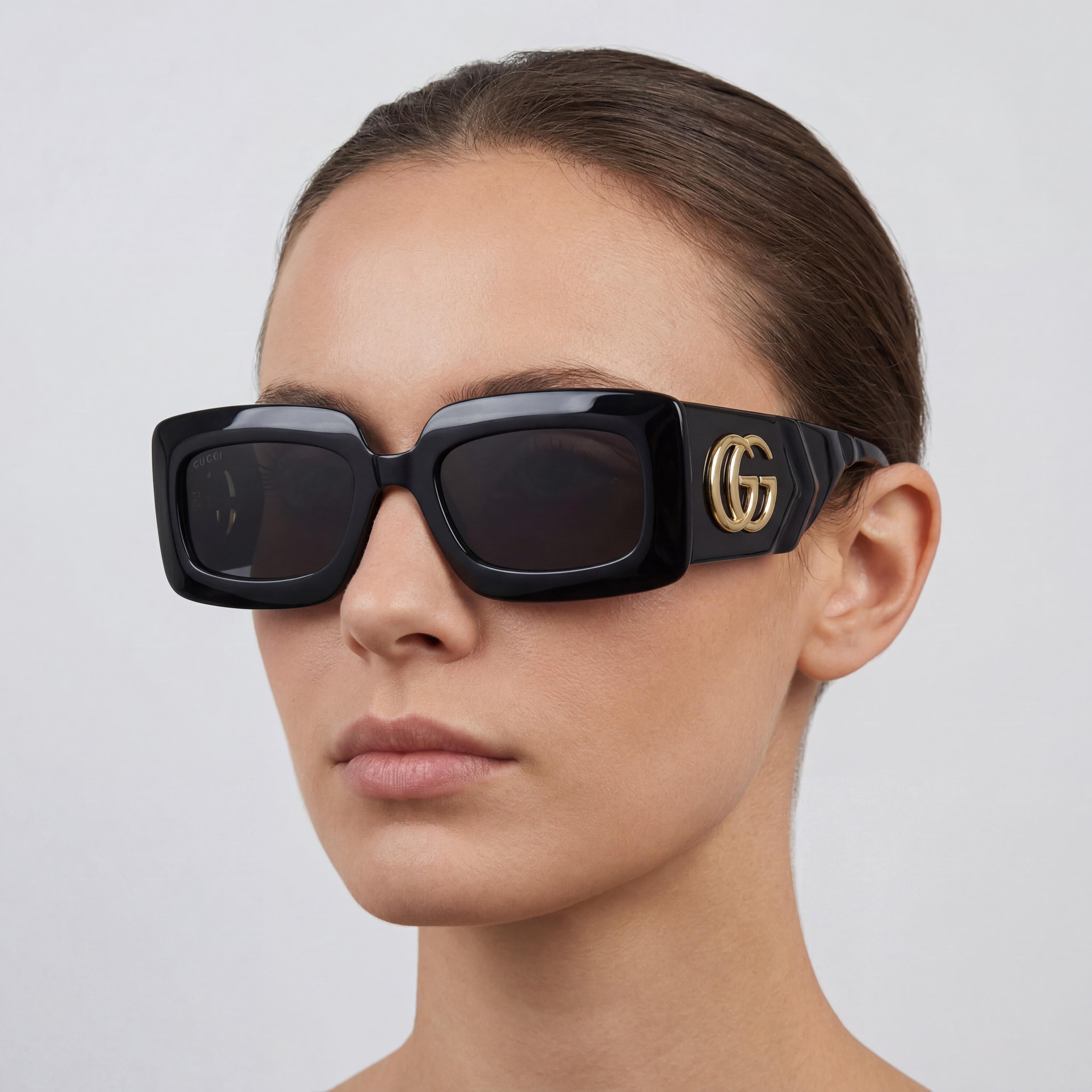 Gucci GG0811S Women's Rectangle Black Frame Grey Lens 53mm UV Protection Sunglasses, Photo 4