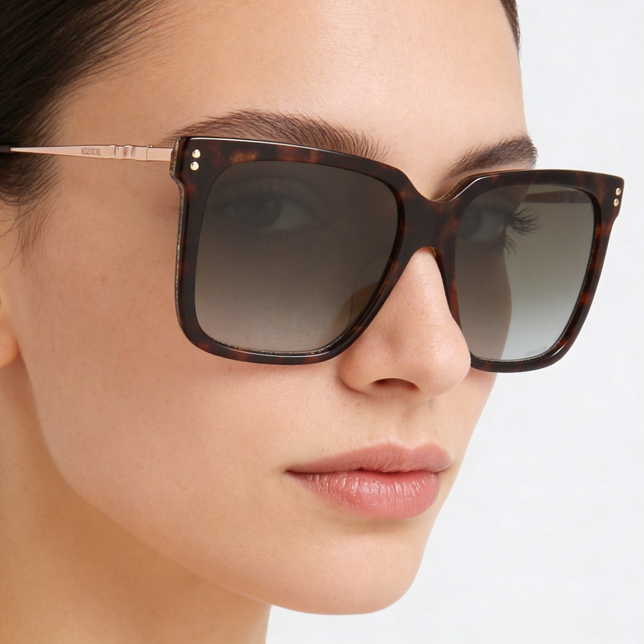 Gafas de sol clásicas Missoni para mujer, acetato carey oscuro, lentes degradadas marrones, 100% protección UV, 57mm, Photo 4