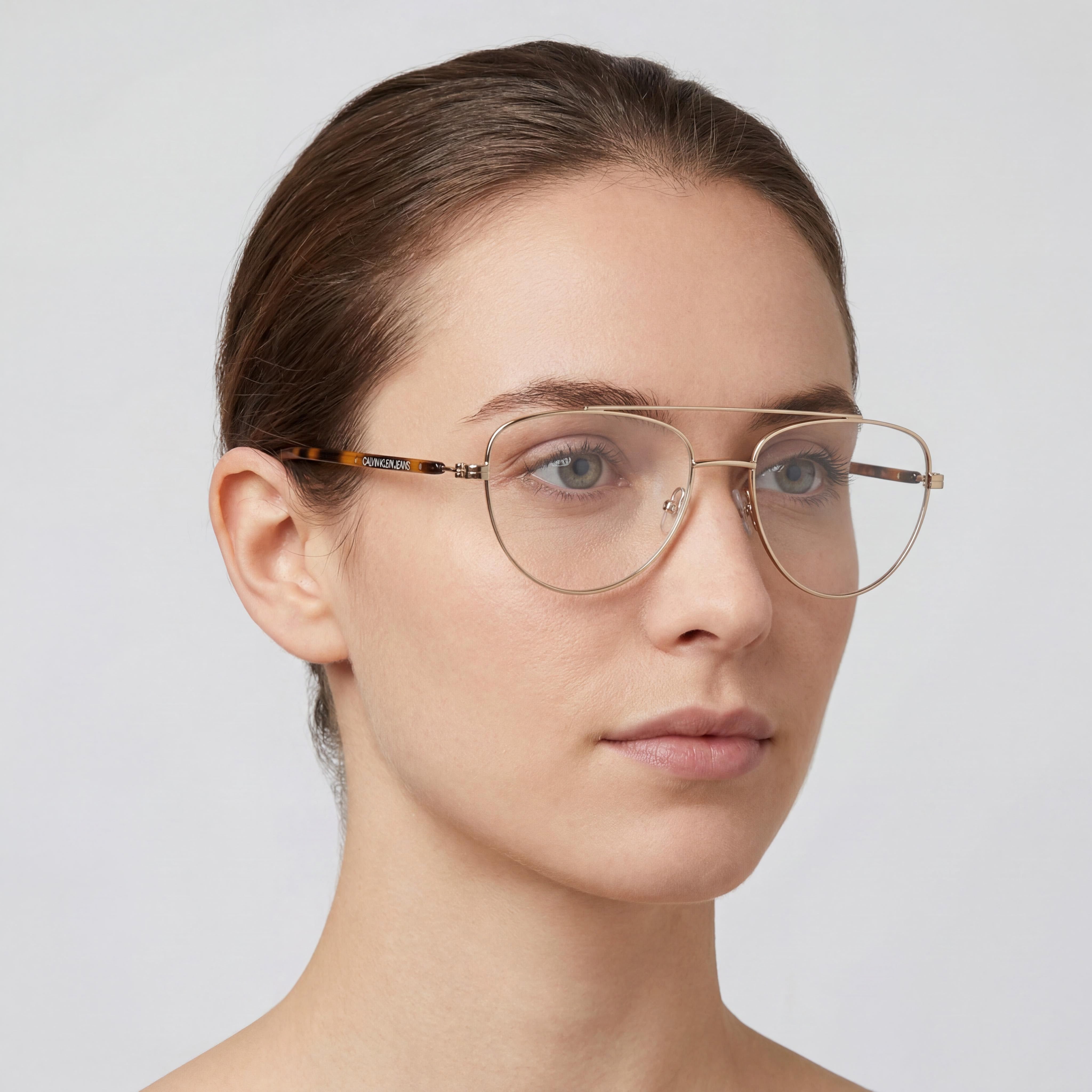 Calvin Klein Jeans Comtemporary Model Women's Gold Alloy Steel Frame Eyewear with 53mm Lens Width, Photo 4