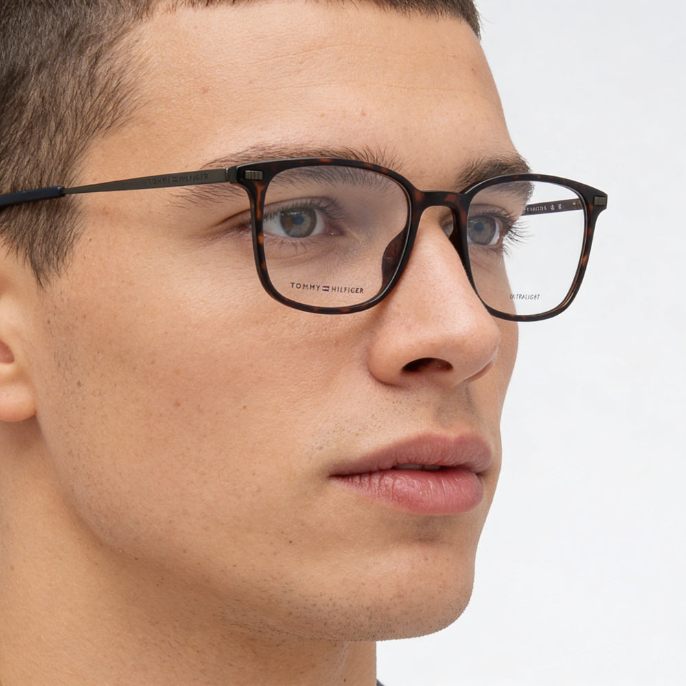 Tommy Hilfiger Modern Havana - Montura de propionato para hombre, lentes de policarbonato no polarizadas, lente de 50 mm, puente de 19 mm, patilla de 145 mm