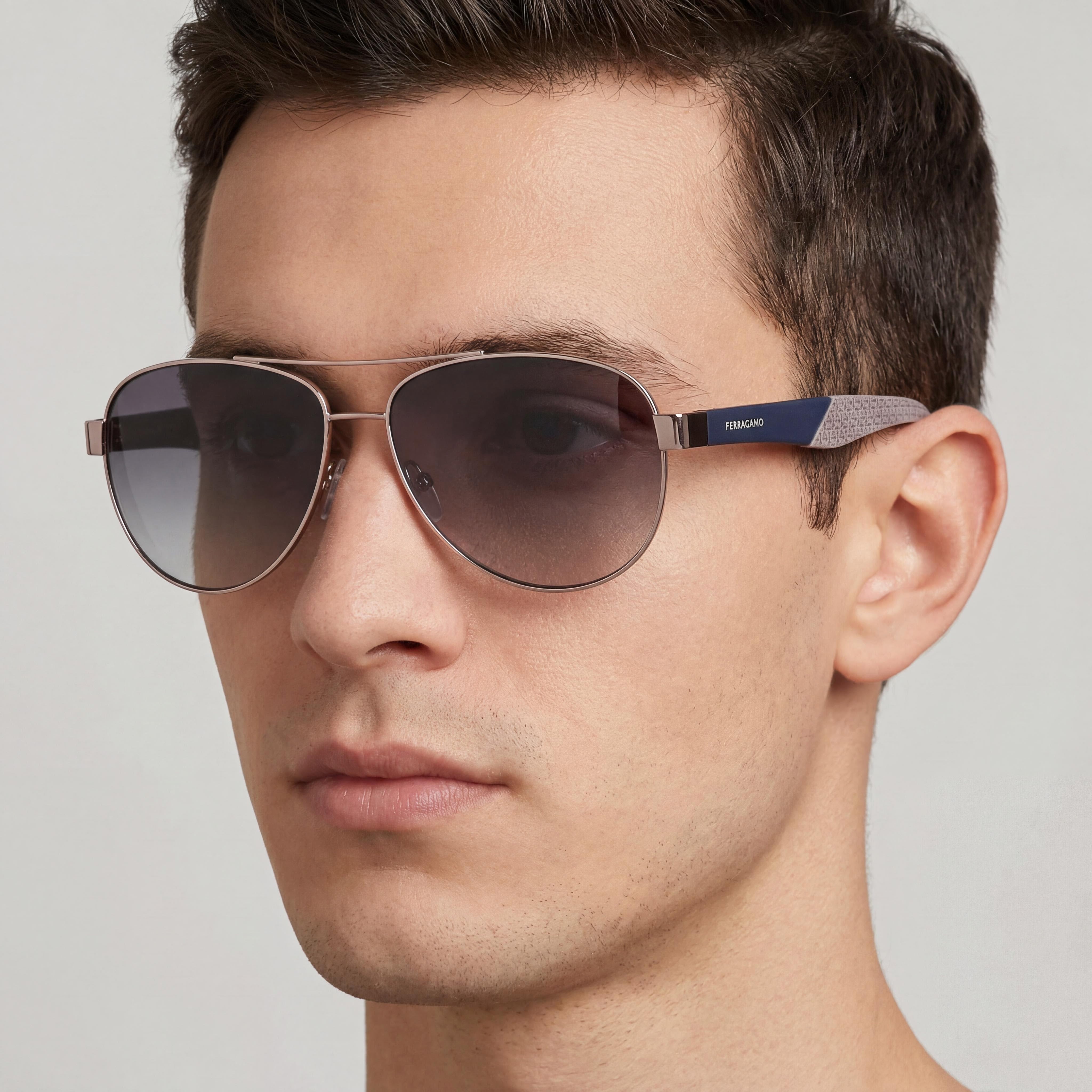 Salvatore Ferragamo Sf275sn Unisex Aviator Metallo Non-Polarized Gradient Shiny Light Rutherium Sunglasses 62mm, Photo 4