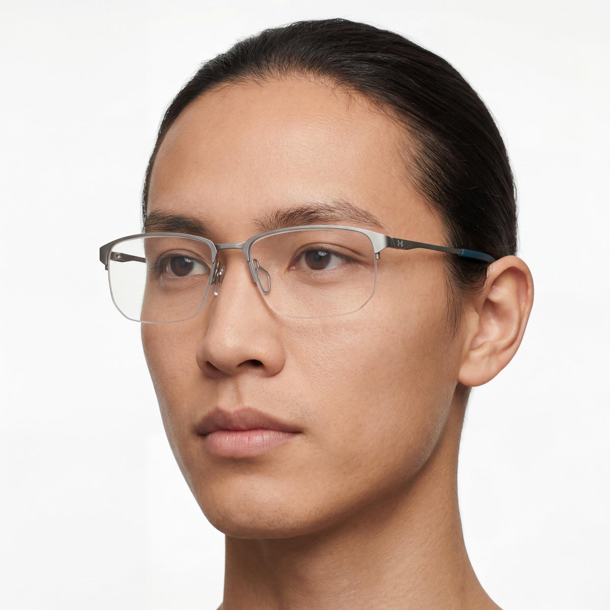 Under Armour Modern Unisex Non-polarized Stainless Steel Eyeglasses Matte Ruthenium Silver Frame Teal Lenses 56mm, Photo 3