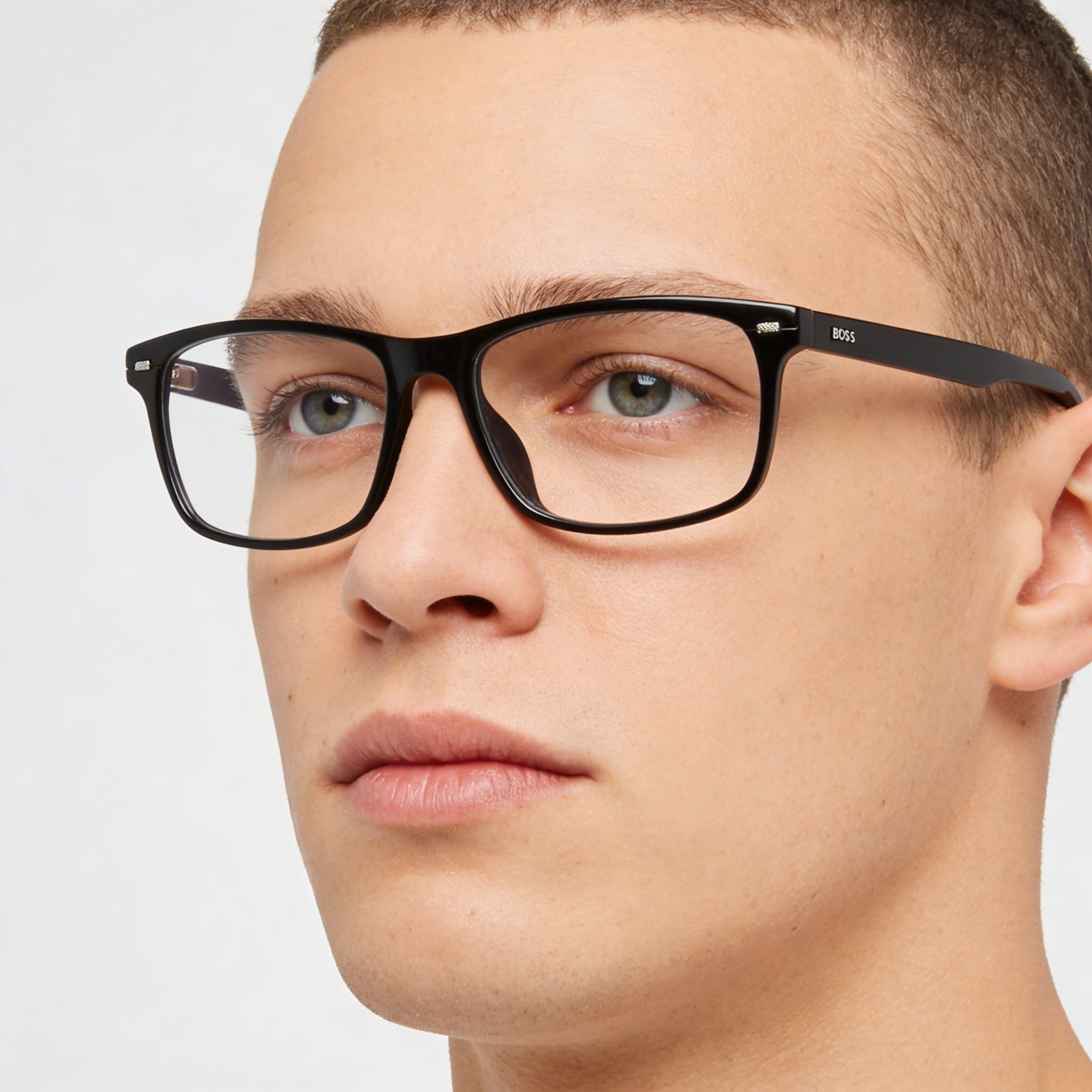 BOSS 1478/F Unisex Black Plastic Frame Eyeglasses with Black Polycarbonate Lenses, 55mm Lens Width, Photo 4