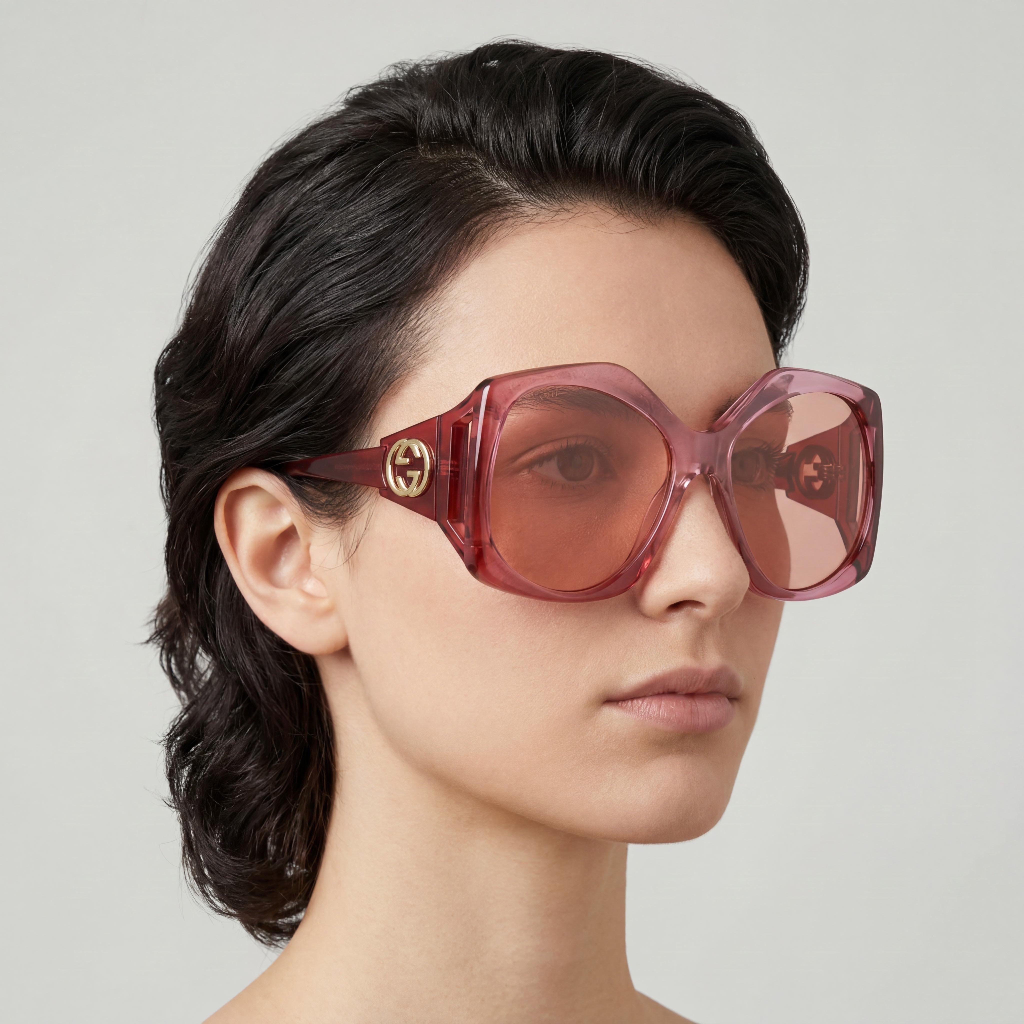 Gucci GG0875S 003 Women's Square/Rectangle UV Protection Sunglasses, Transparent Burgundy/Orange, 62mm, Photo 4