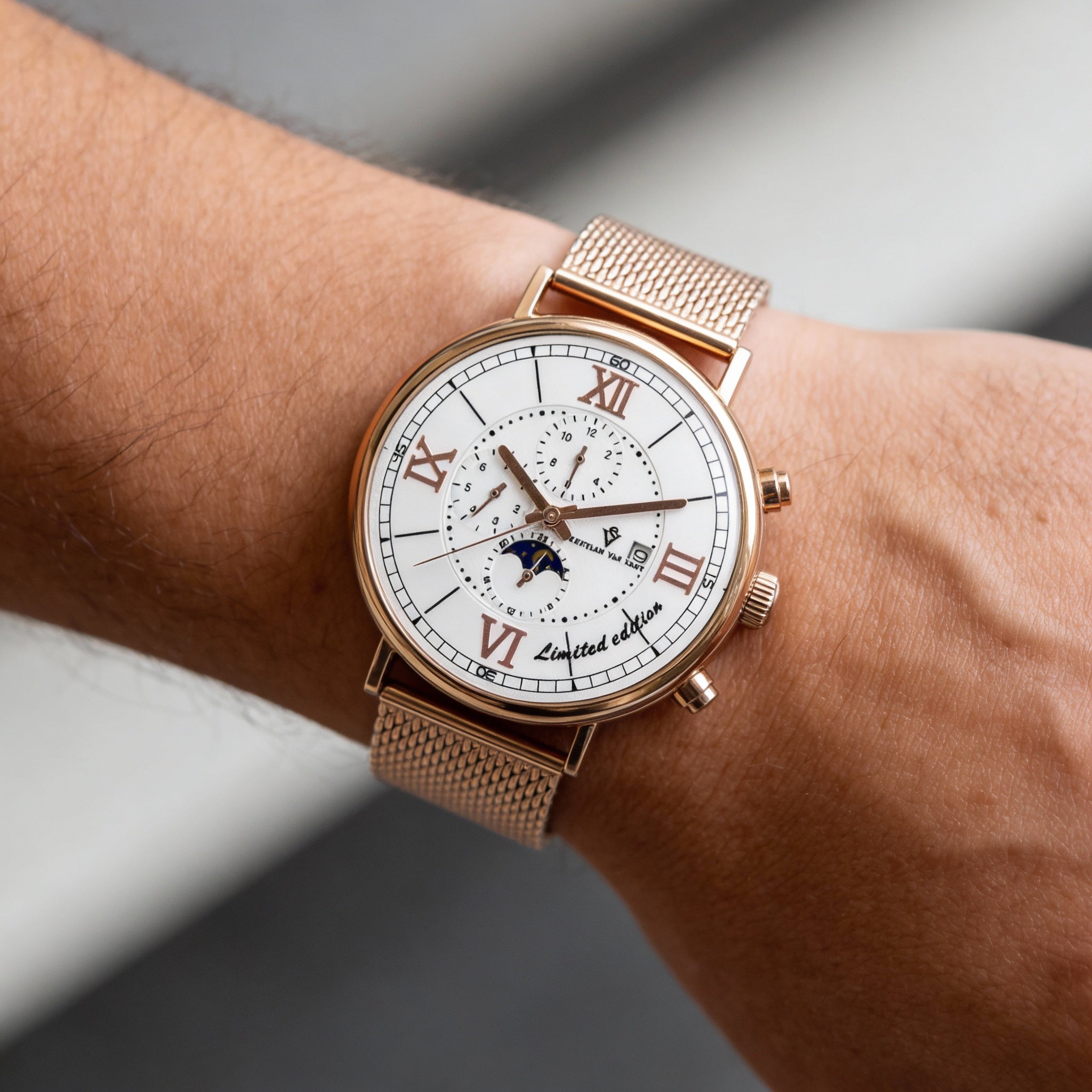 Christian Van Sant bracelet Men's Stainless Steel Mesh Automatic Chronograph Water Resistant Watch with White Dial, Photo 3