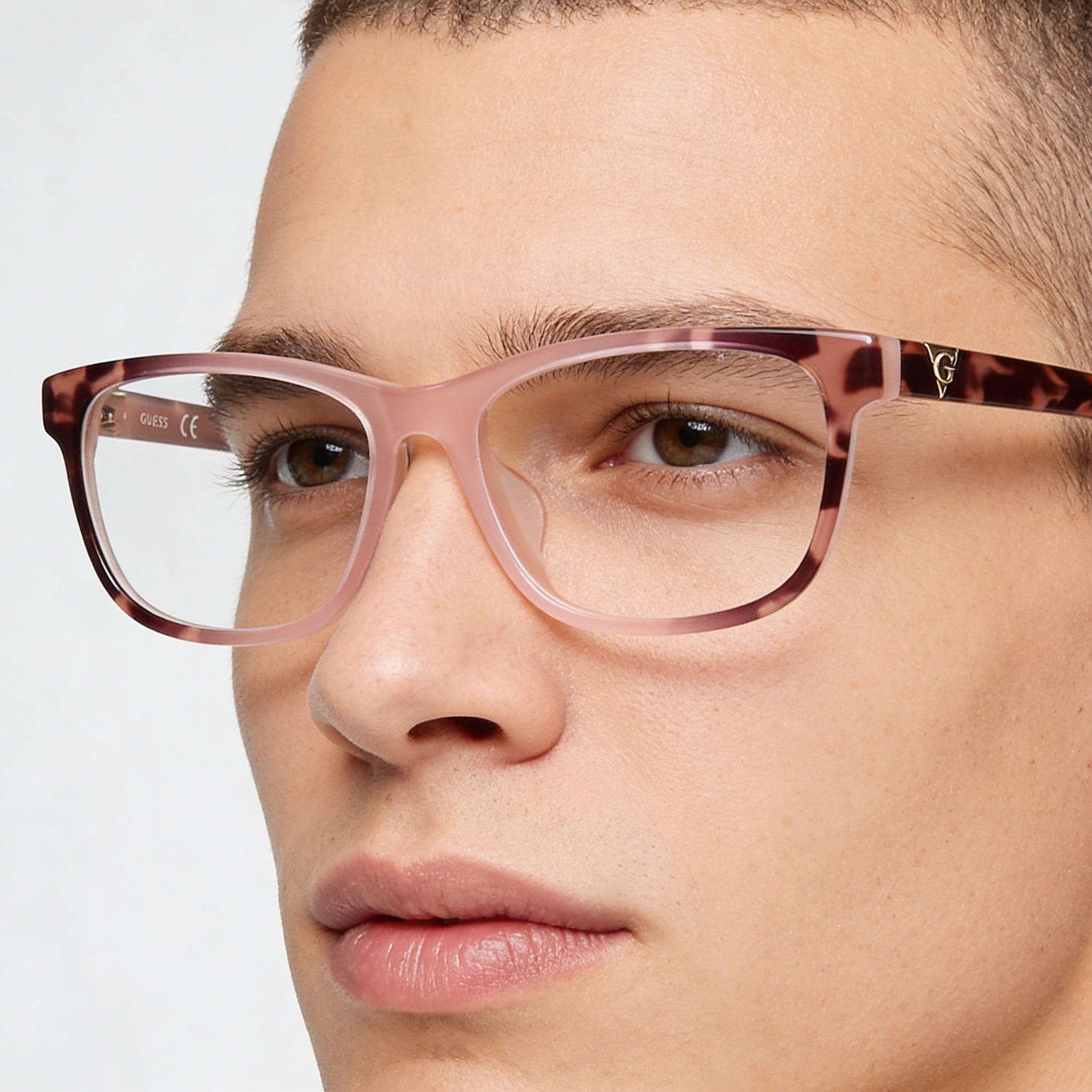 Monturas de gafas graduadas GUESS para hombre en color rosa con lentes transparentes de demostración. Lentes graduadas listas para reemplazo con lentes personalizadas., Photo 4