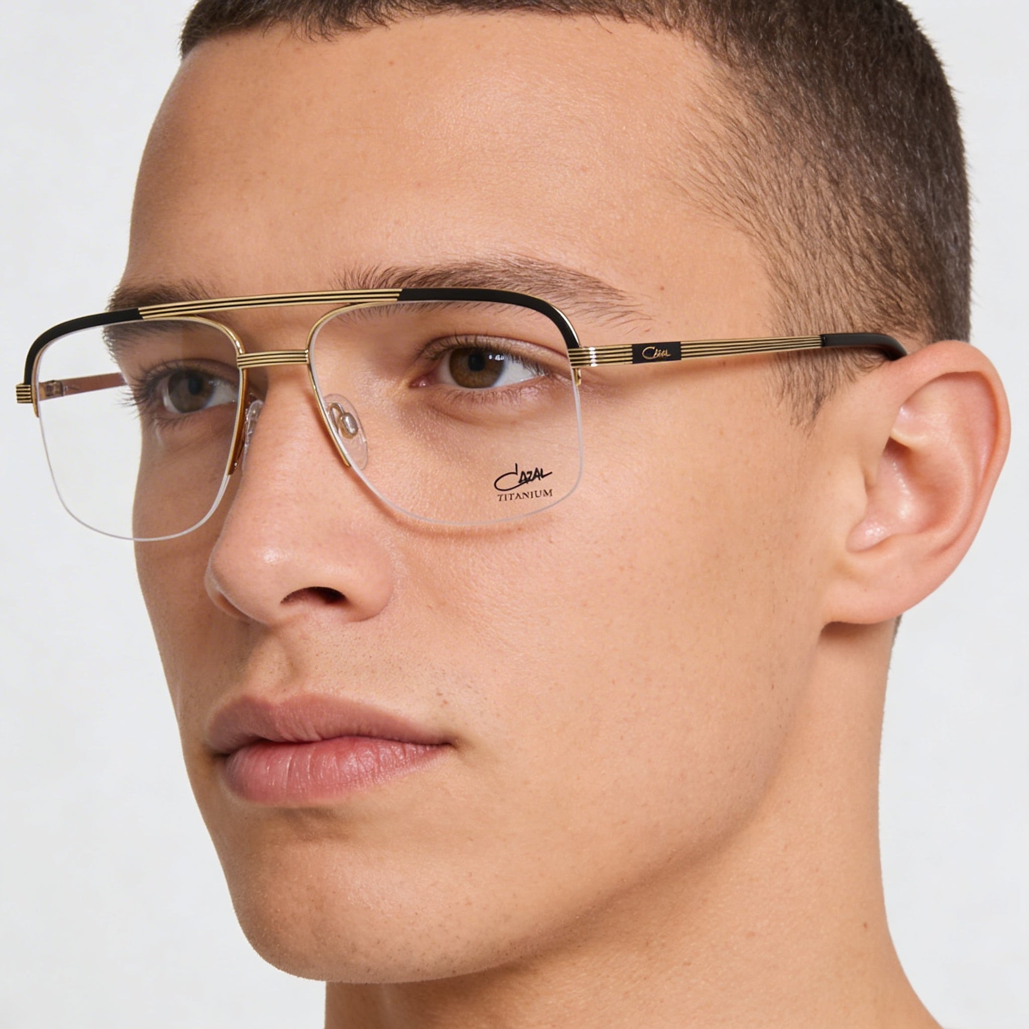 Cazal 7095 Men's Eyeglasses with Black Gold Titanium Semi Rim Square Shape Frame 57mm, Photo 4