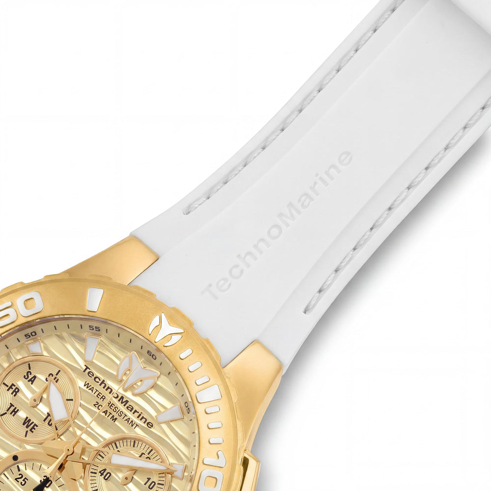 Invicta TM-115078 Reloj cronógrafo de hombre de acero inoxidable tono dorado con correa de silicona blanca 44 mm