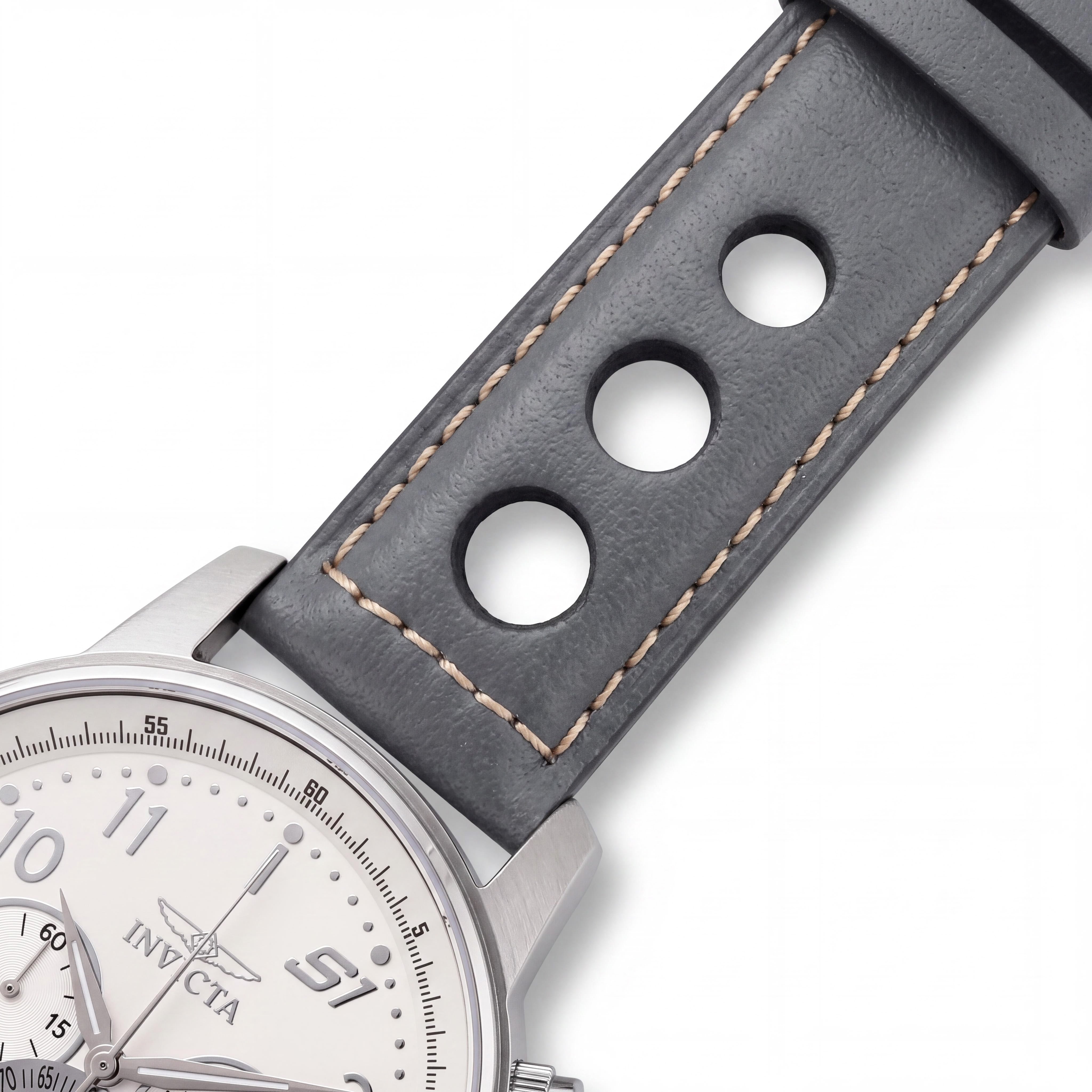 Invicta S1 Rally 25723 Unisex Chronograph Quartz Silver Stainless Steel White Dial Grey Leather 48mm Watch, Photo 3