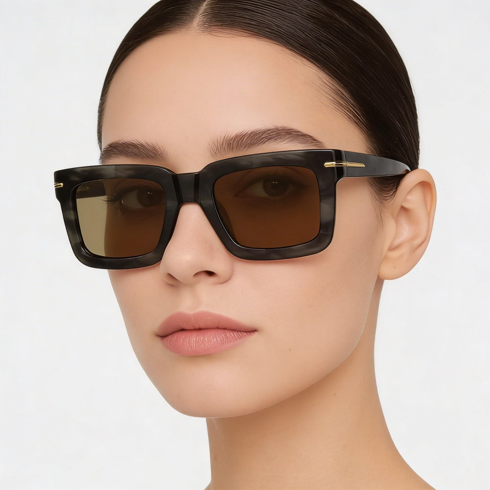 Gafas de sol Hugo Boss Modern para mujer, montura de acetato ecológico en color cuerno gris oscuro marrón, lentes en cuerno gris, protección UV, 51 mm