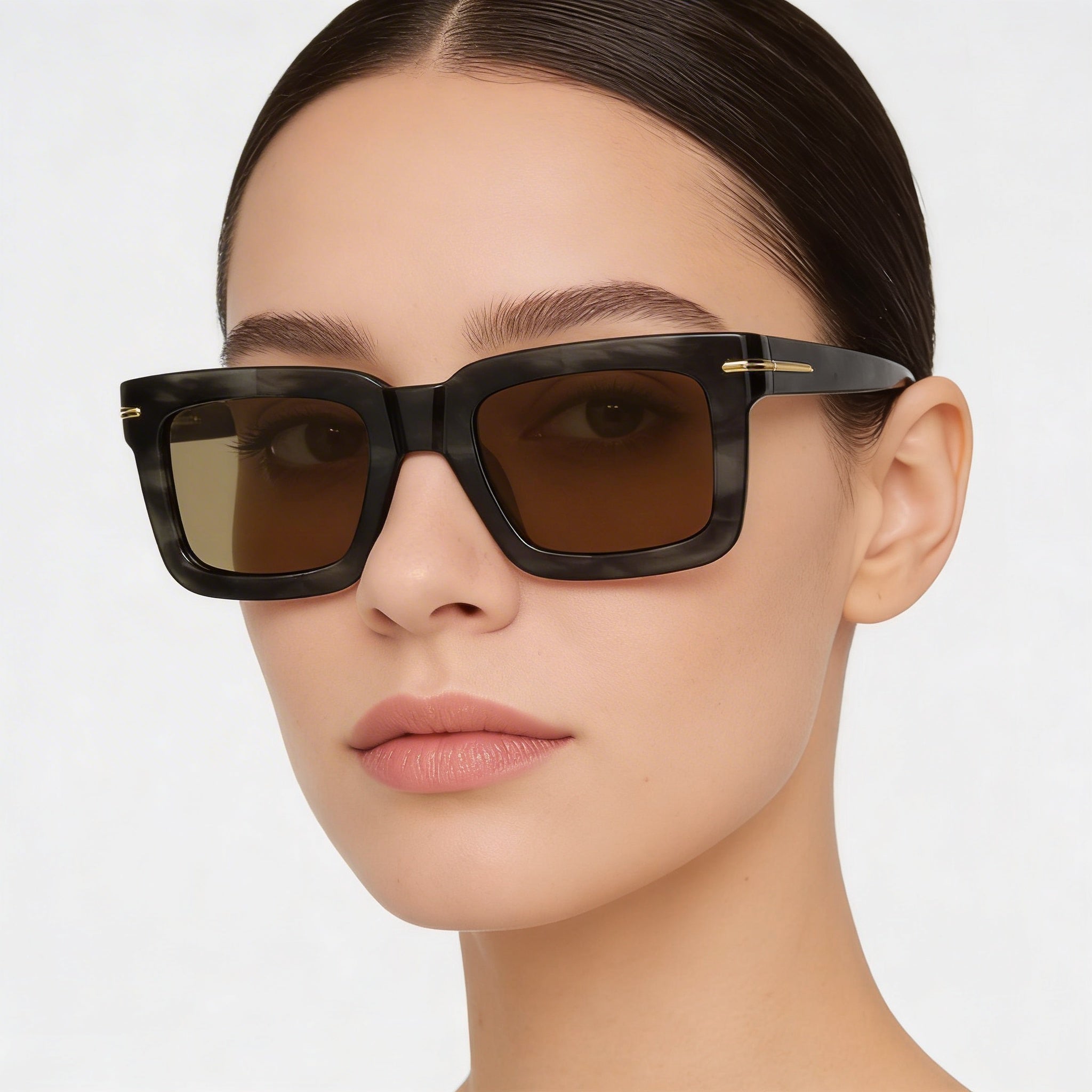 Hugo Boss Modern Women's Sunglasses, Brown Dark Grey Horn ECO ACETATE Frame, Grey Horn Lenses, UV Protection, 51mm, Photo 3