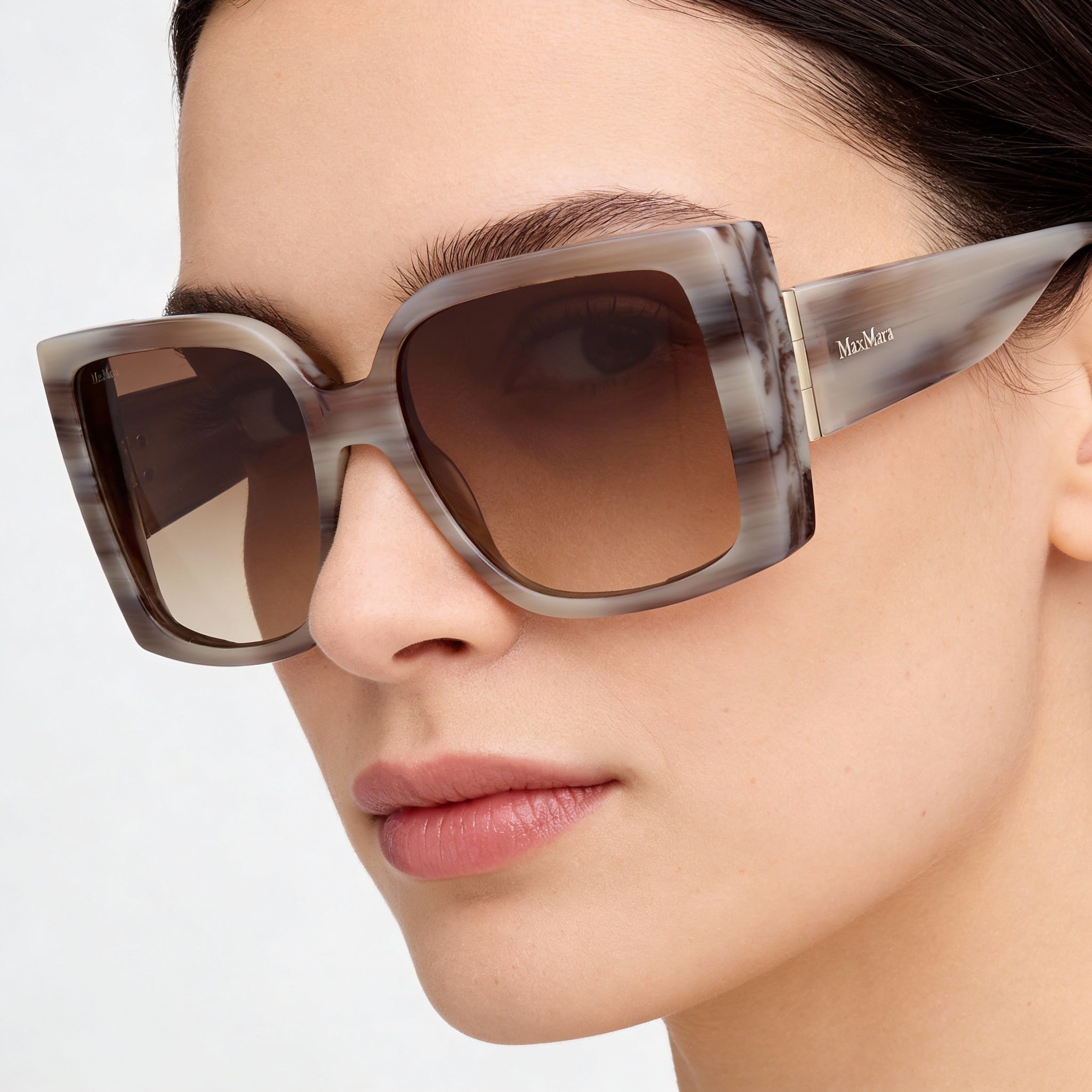 Gafas de sol MaxMara Mm0131 para mujer, de acetato, con rayas grises, protección UV 400, lentes marrones degradadas, 56 mm, Photo 3