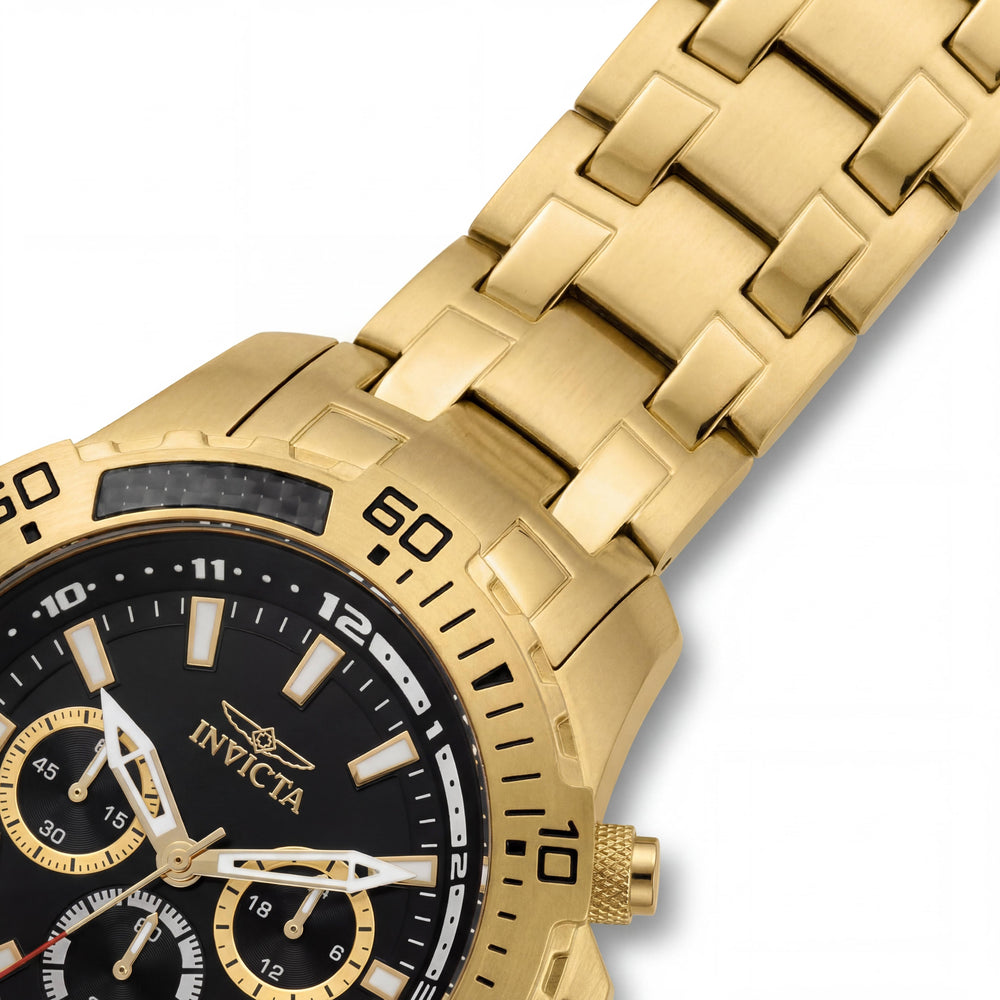 Reloj Invicta para hombre Pro Diver de cuarzo, cronógrafo, esfera negra, acero inoxidable chapado en oro amarillo de 51 mm